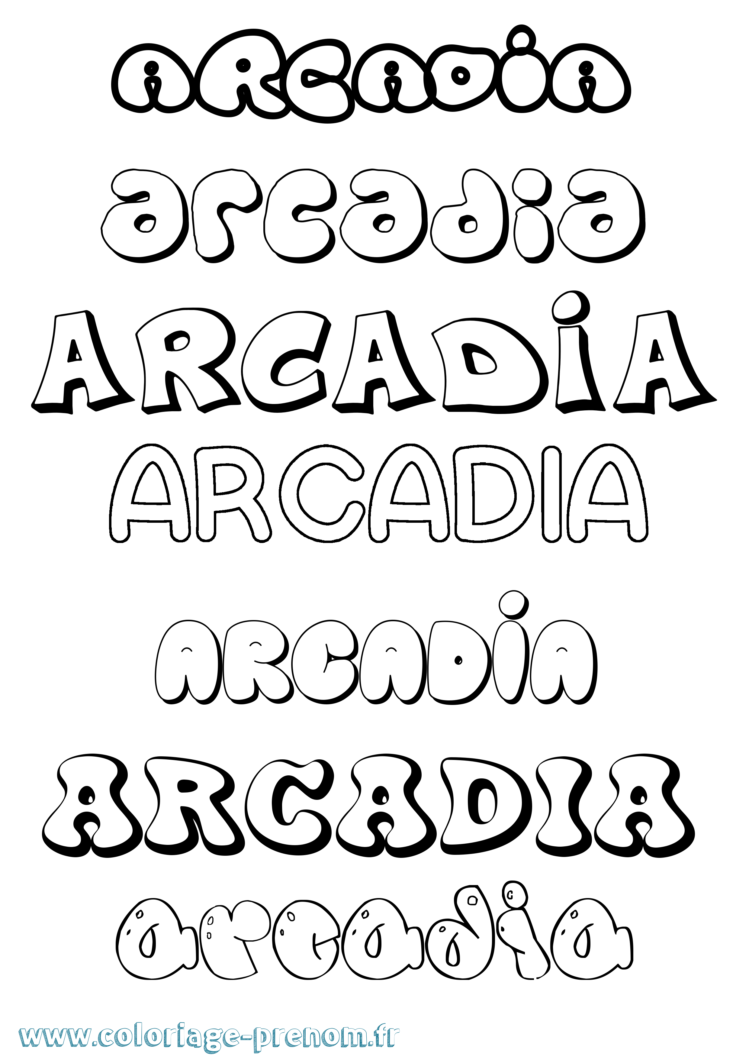 Coloriage prénom Arcadia Bubble