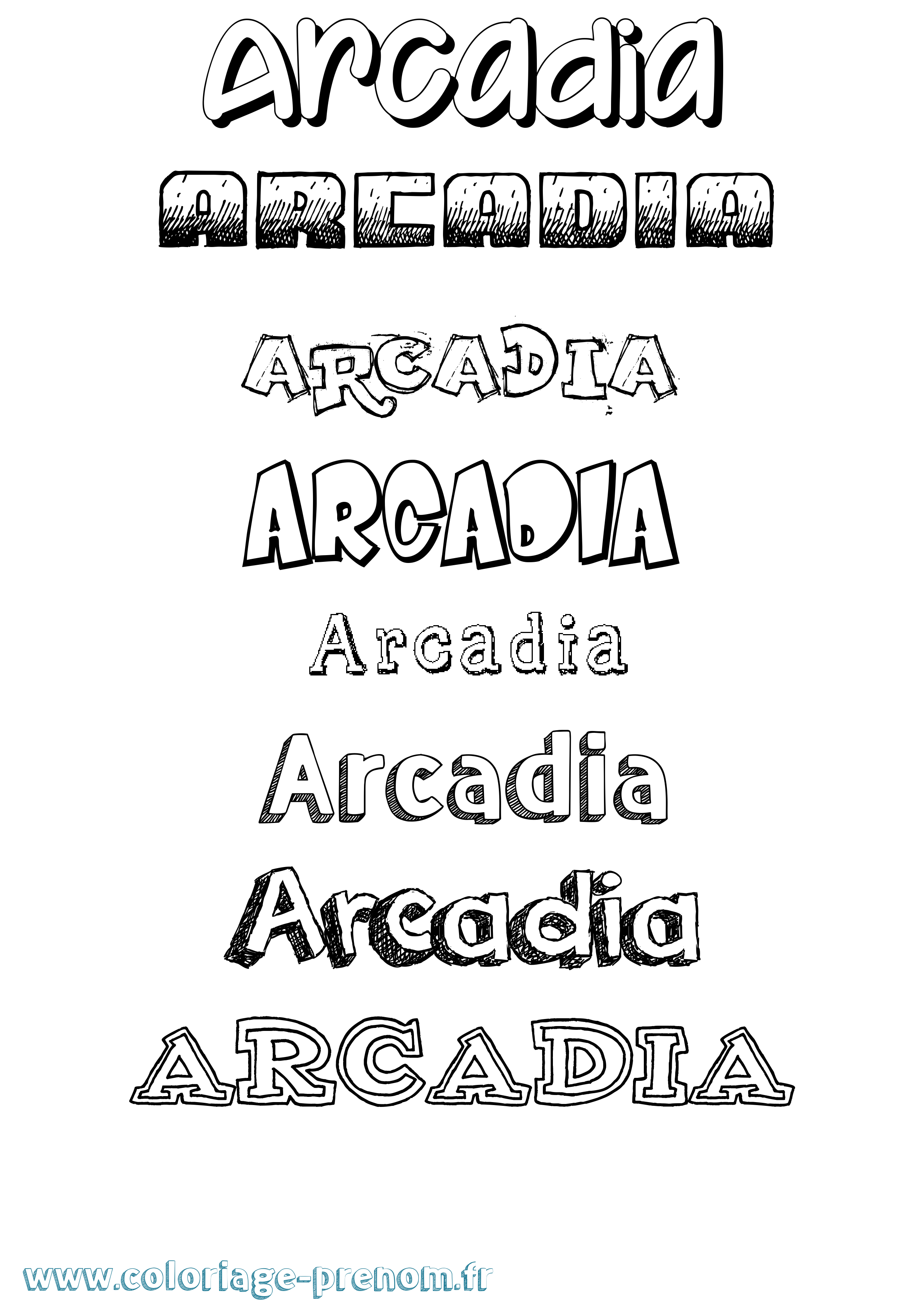 Coloriage prénom Arcadia Dessiné