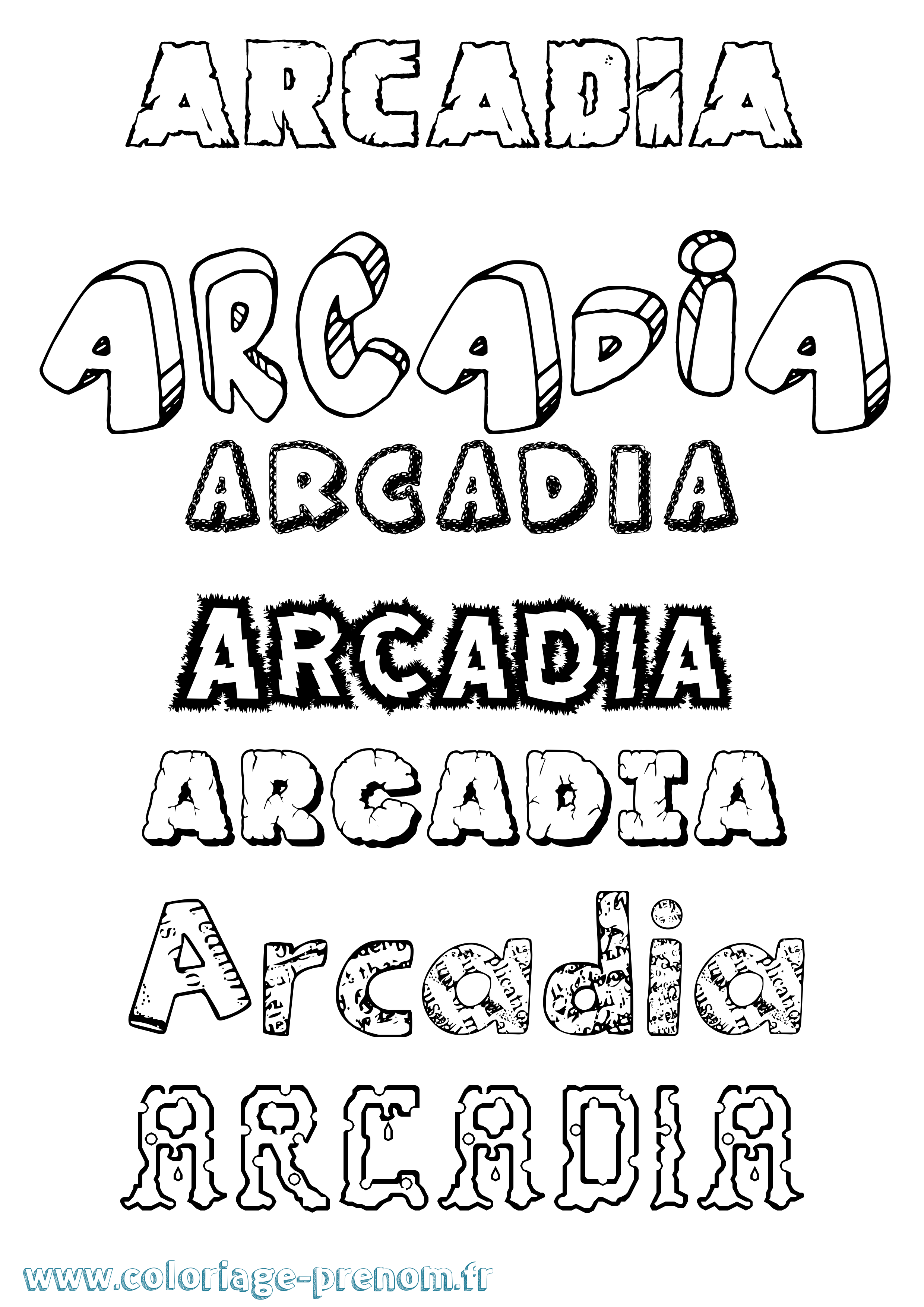 Coloriage prénom Arcadia Destructuré