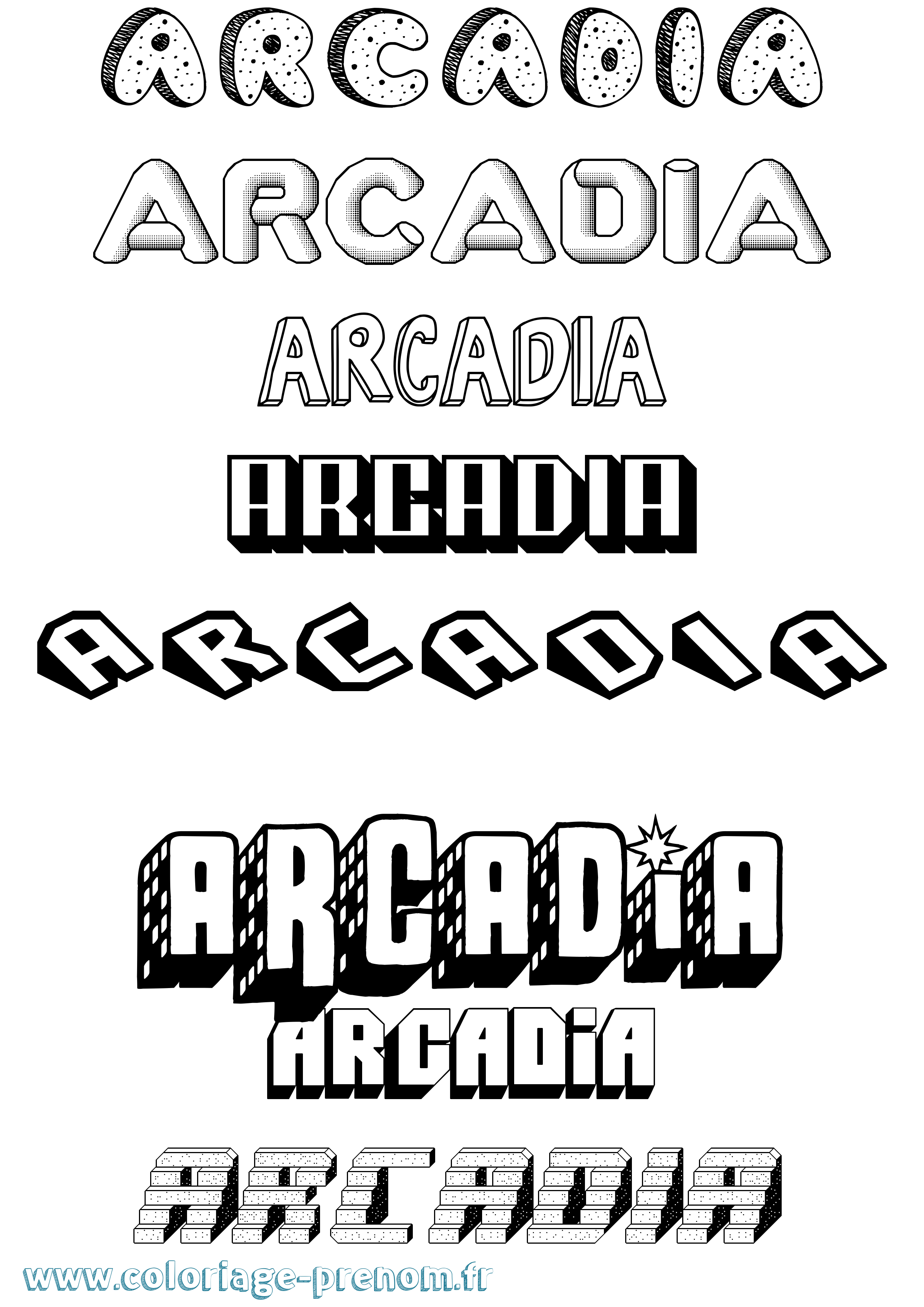 Coloriage prénom Arcadia Effet 3D