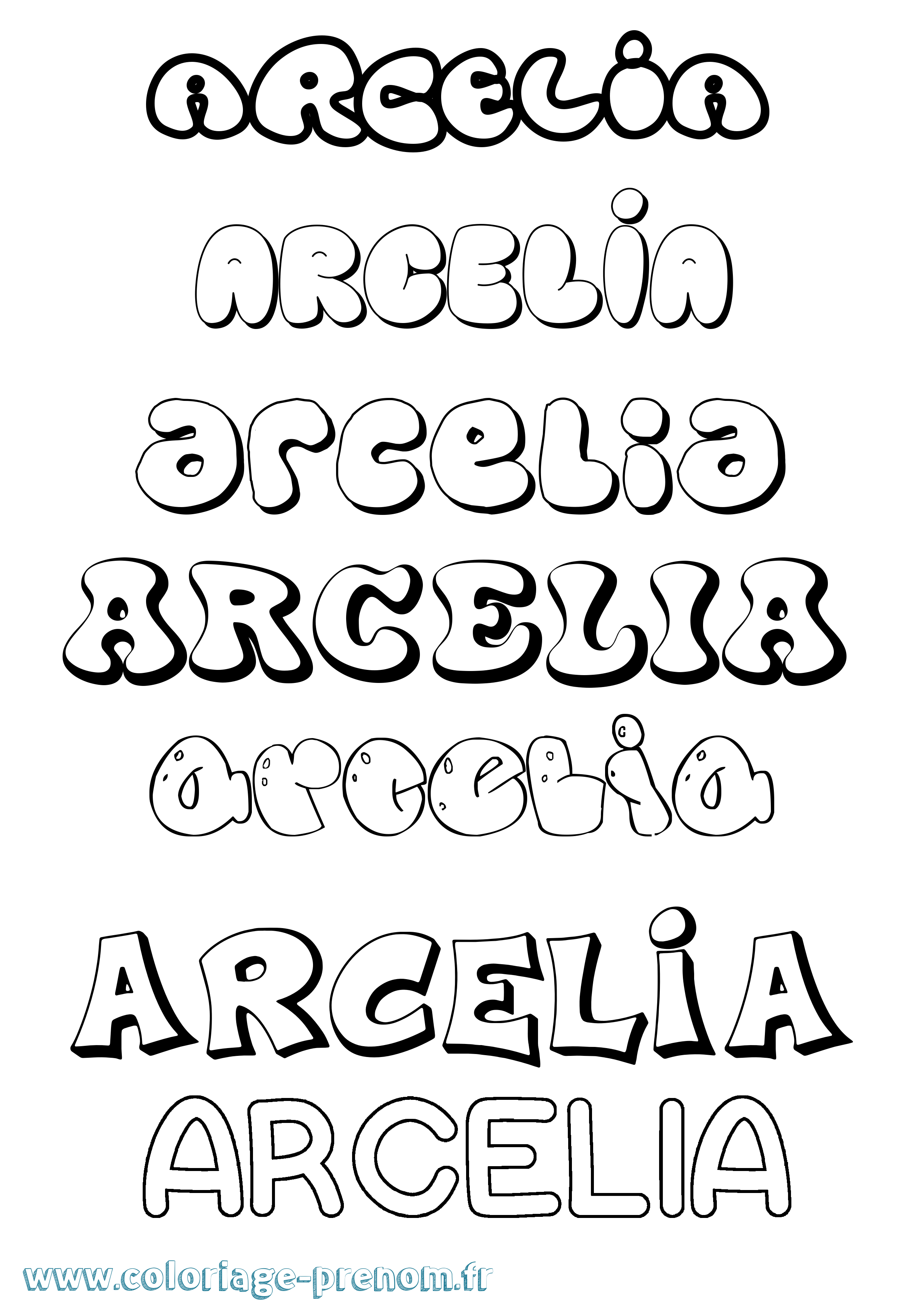 Coloriage prénom Arcelia Bubble