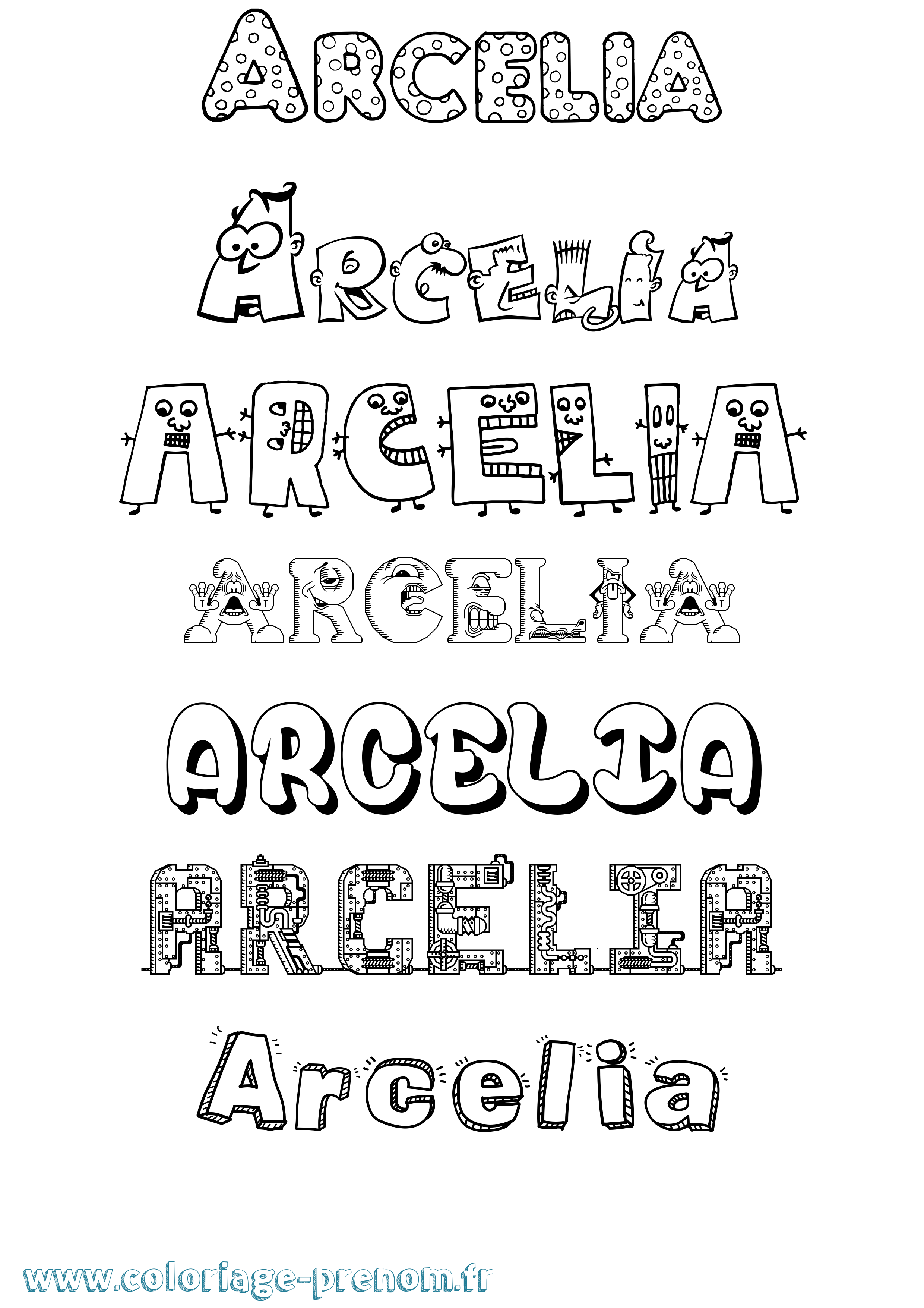 Coloriage prénom Arcelia Fun