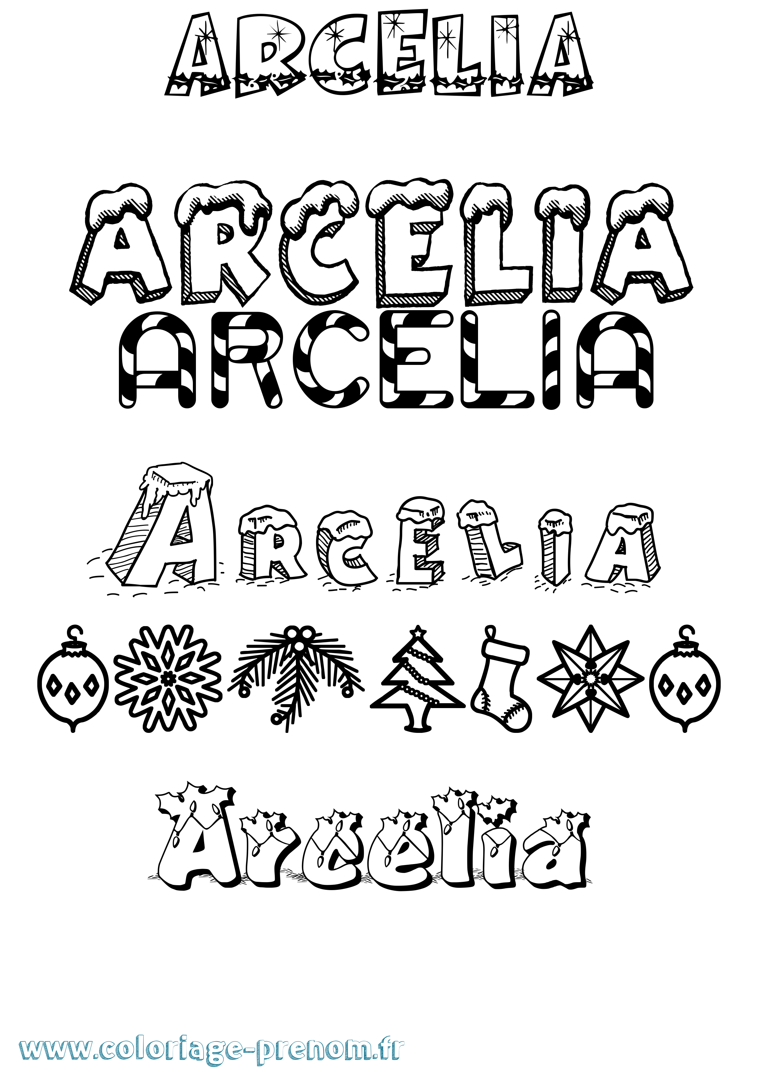 Coloriage prénom Arcelia Noël