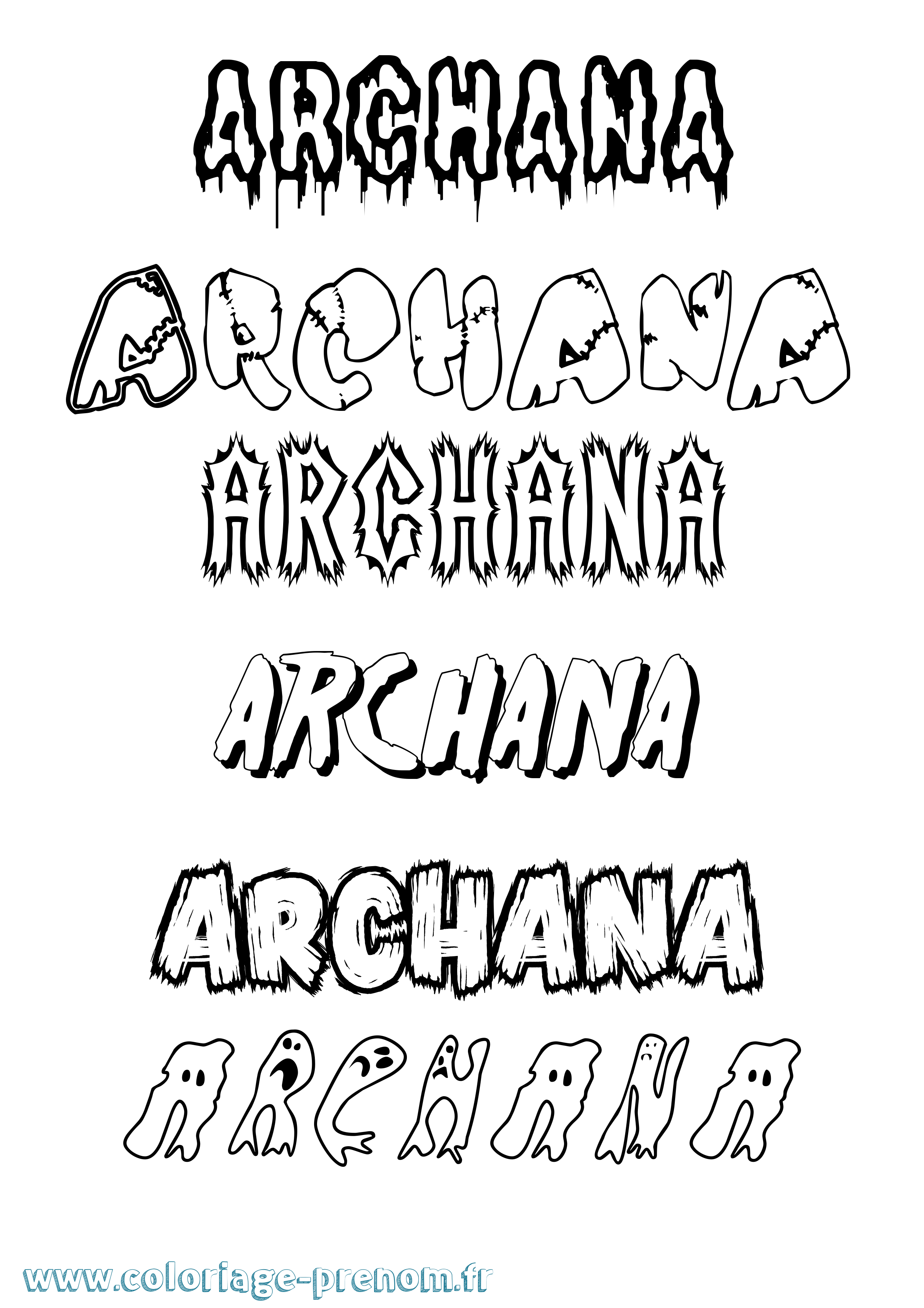 Coloriage prénom Archana Frisson