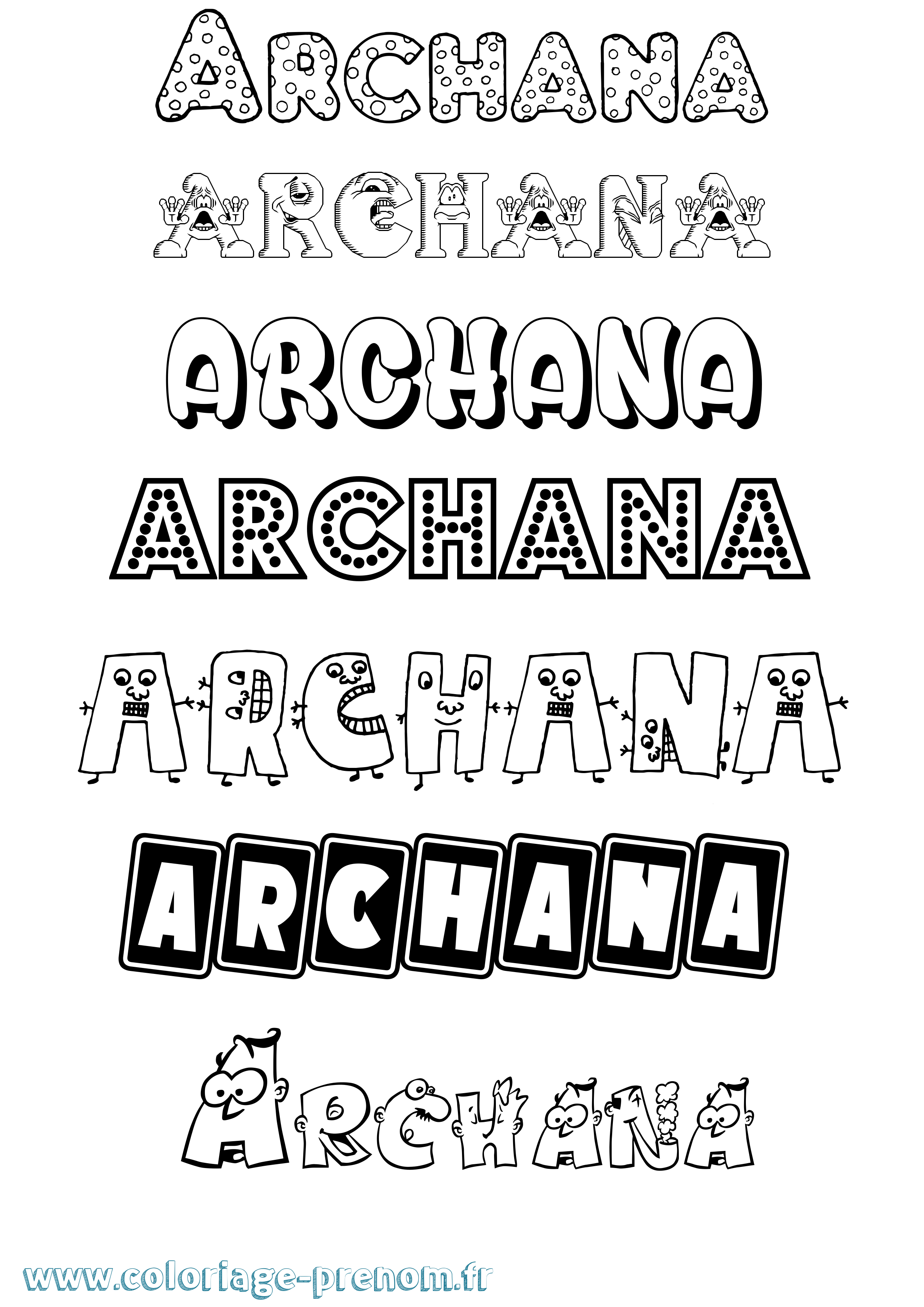 Coloriage prénom Archana Fun