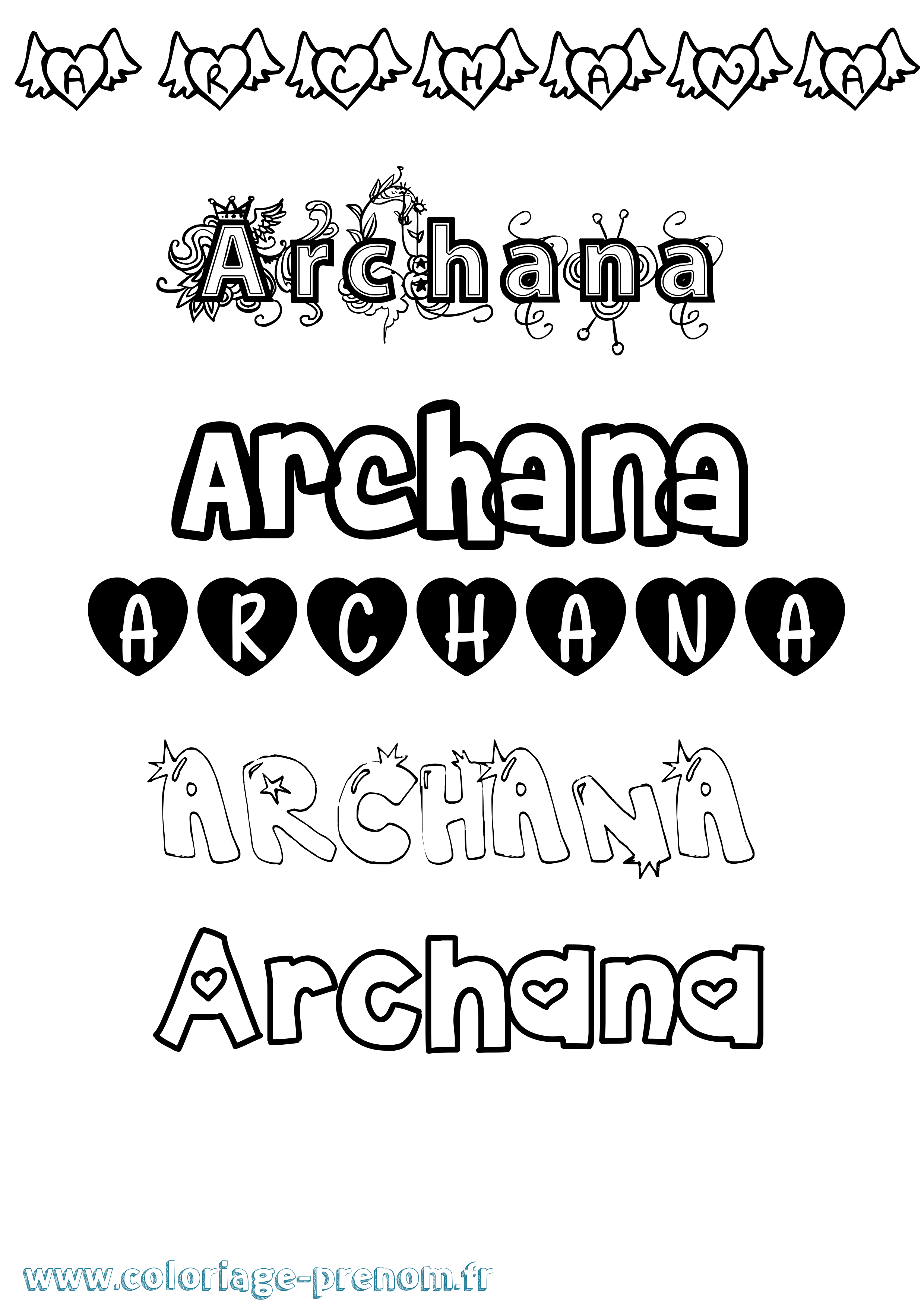 Coloriage prénom Archana Girly