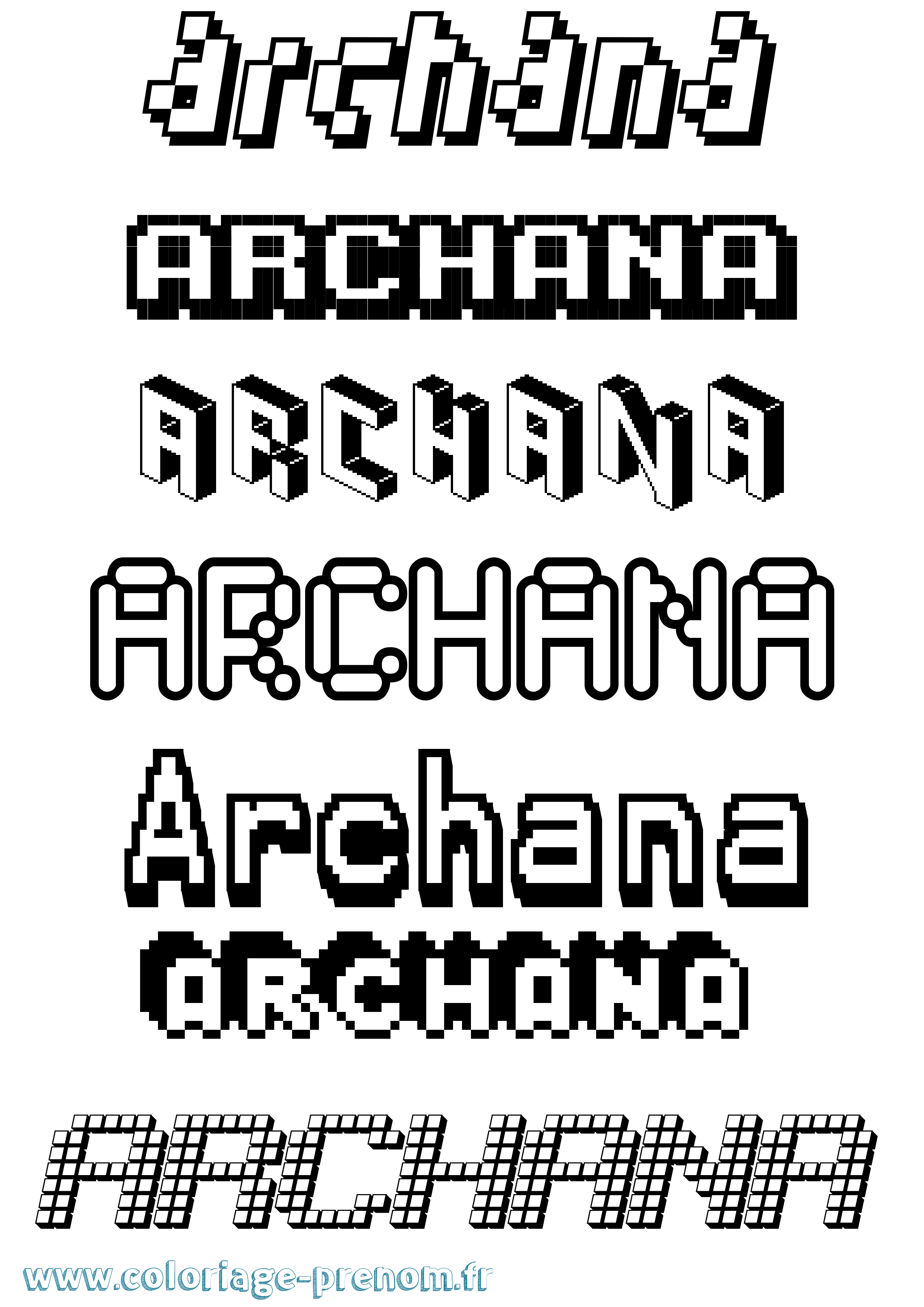 Coloriage prénom Archana Pixel