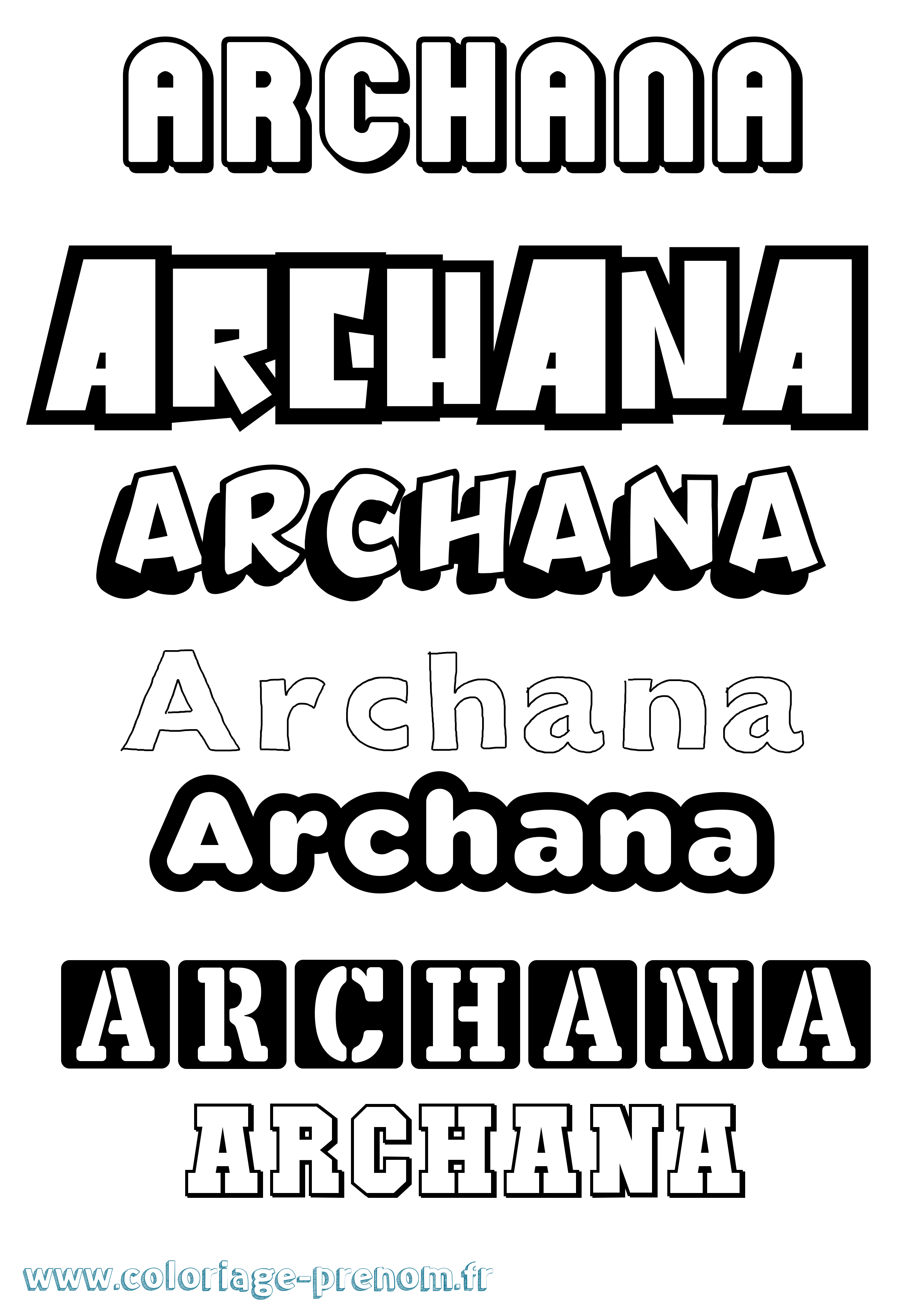 Coloriage prénom Archana Simple
