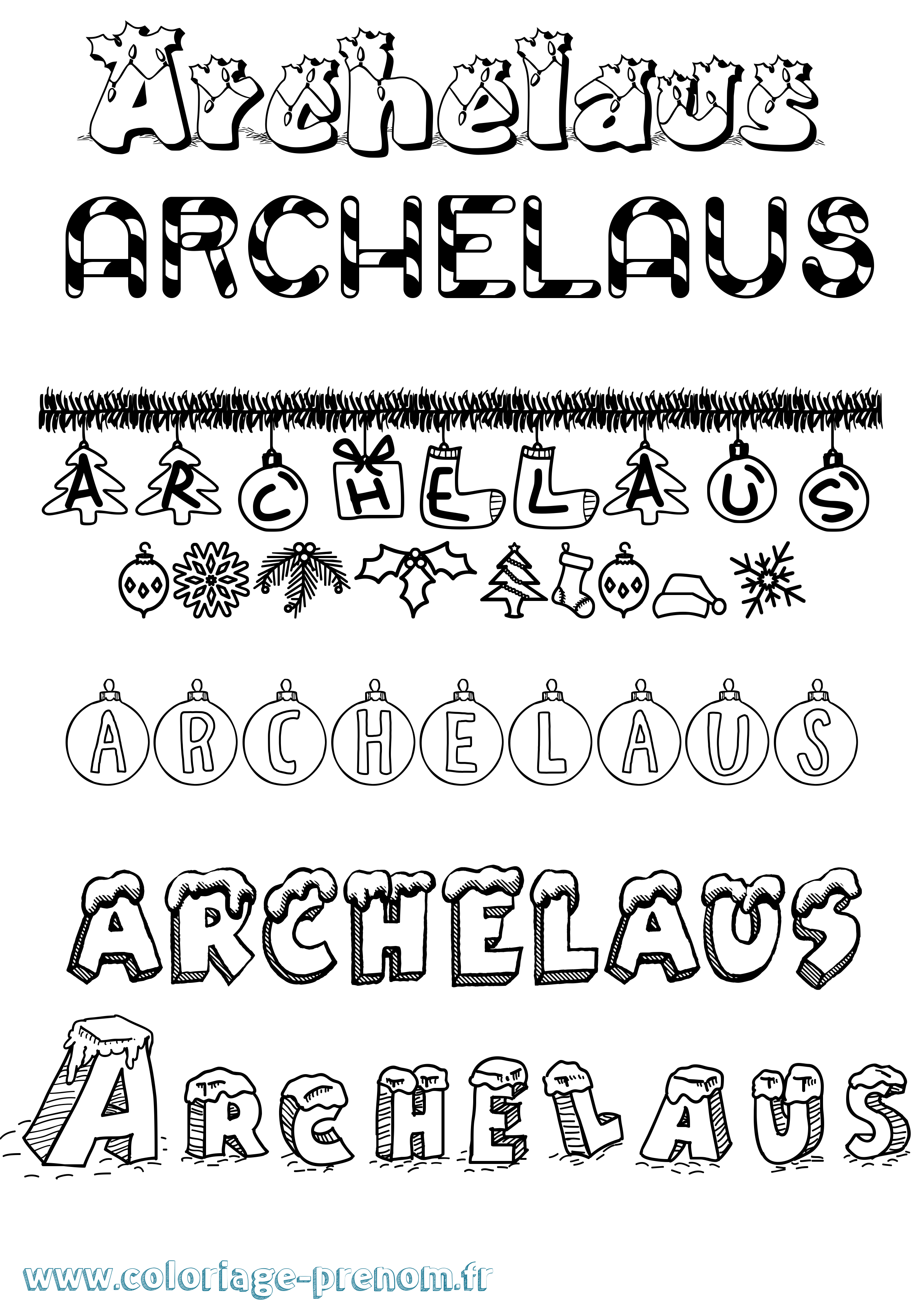 Coloriage prénom Archelaus Noël