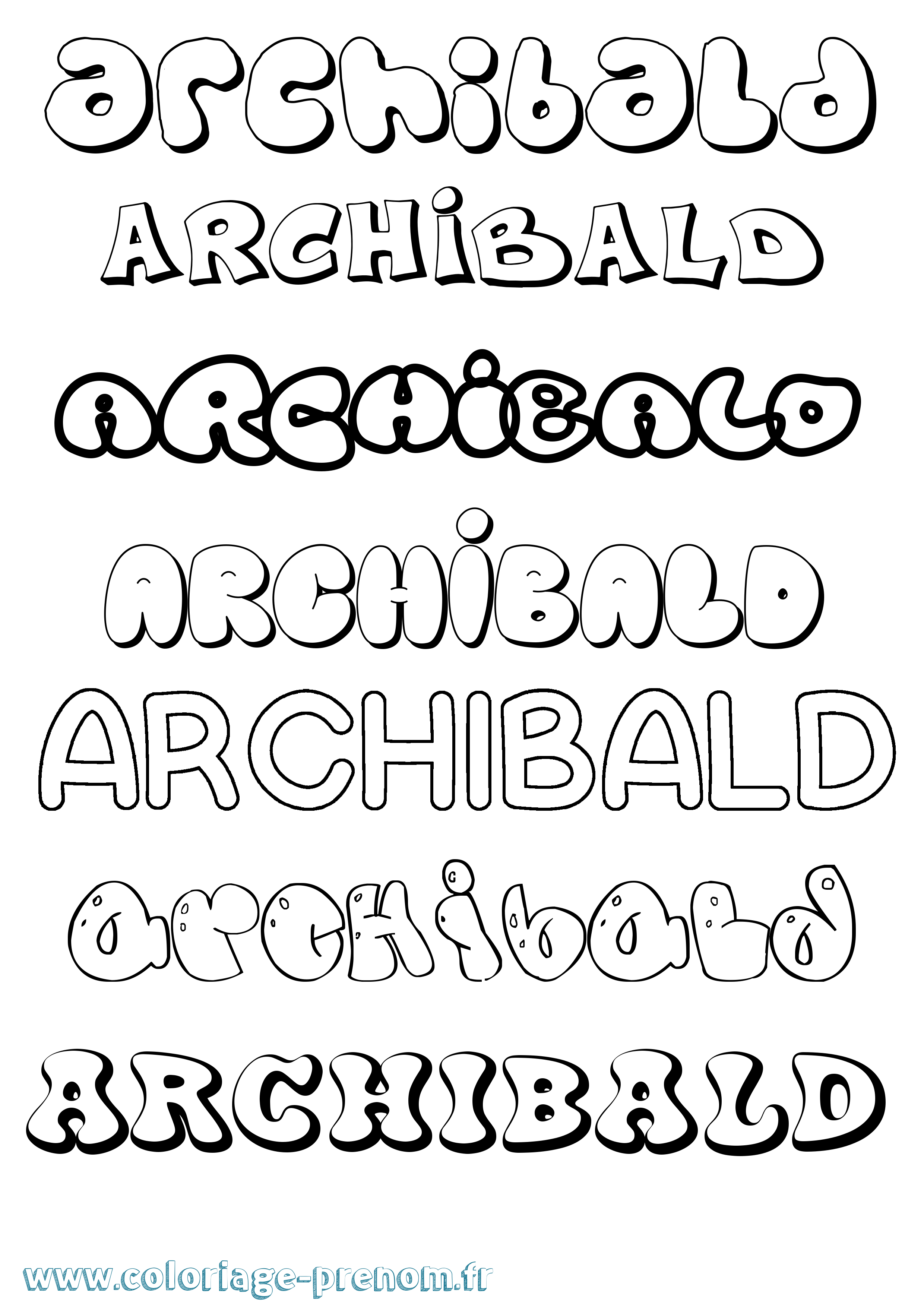 Coloriage prénom Archibald Bubble
