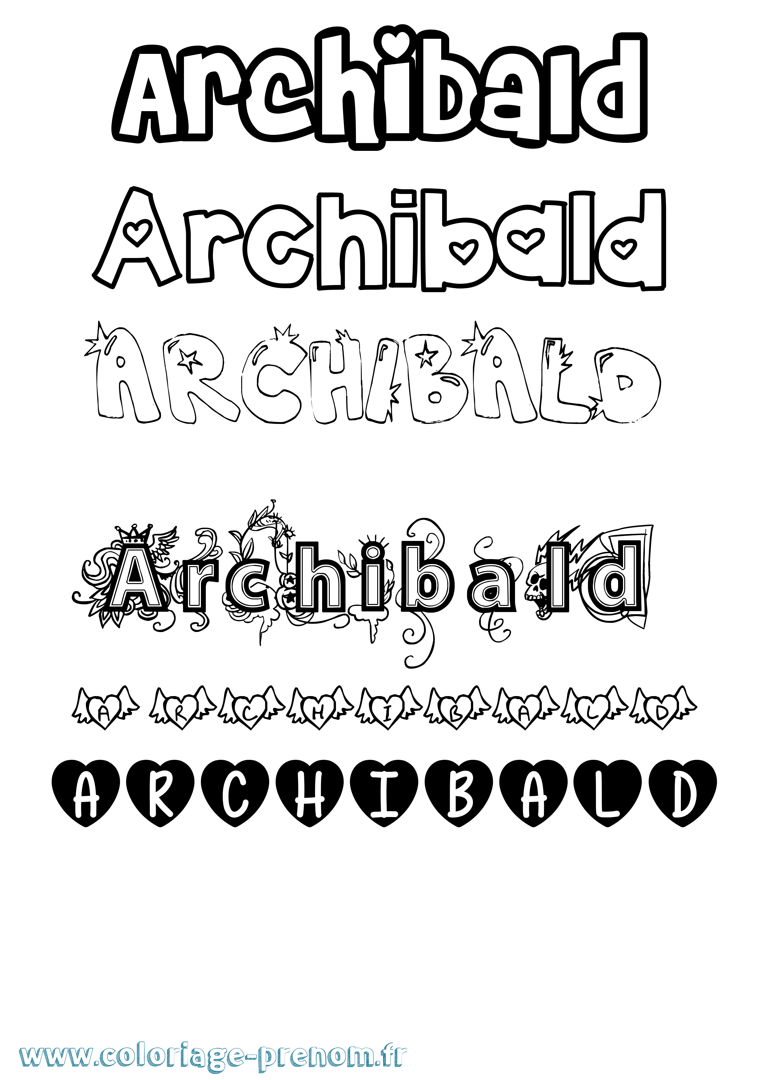 Coloriage prénom Archibald Girly