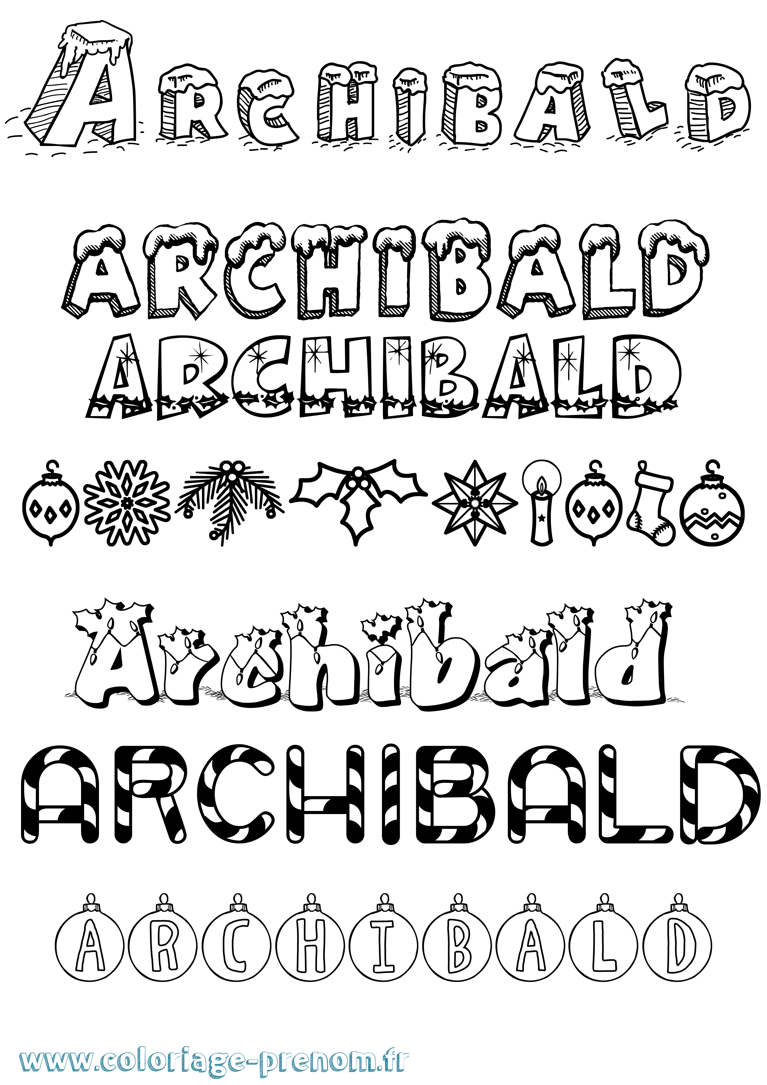 Coloriage prénom Archibald Noël