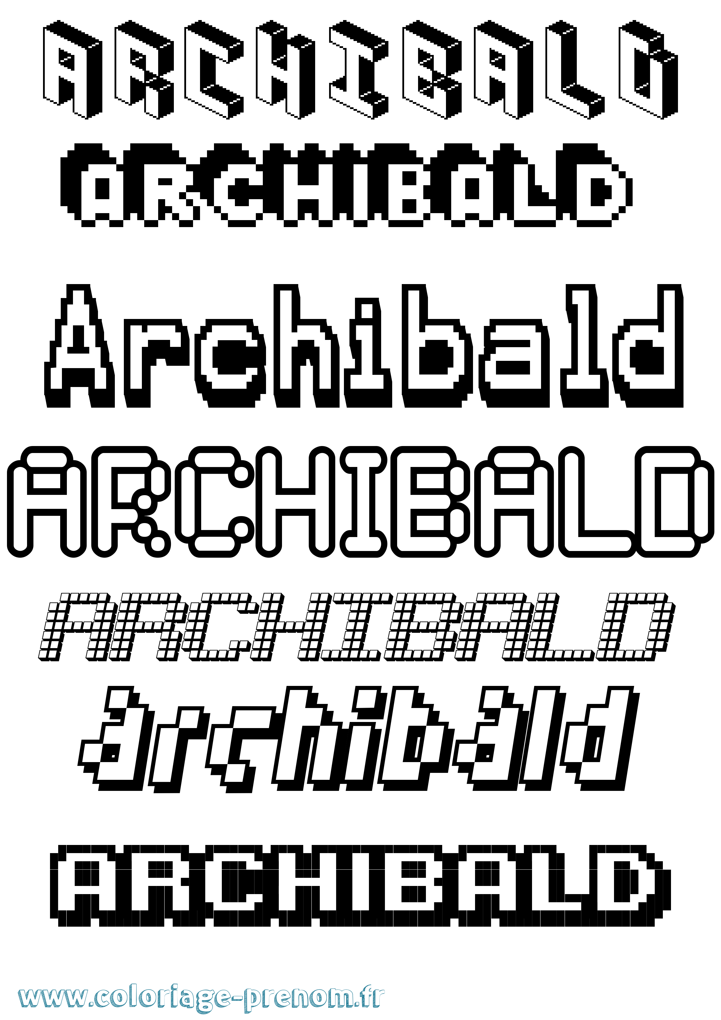 Coloriage prénom Archibald Pixel