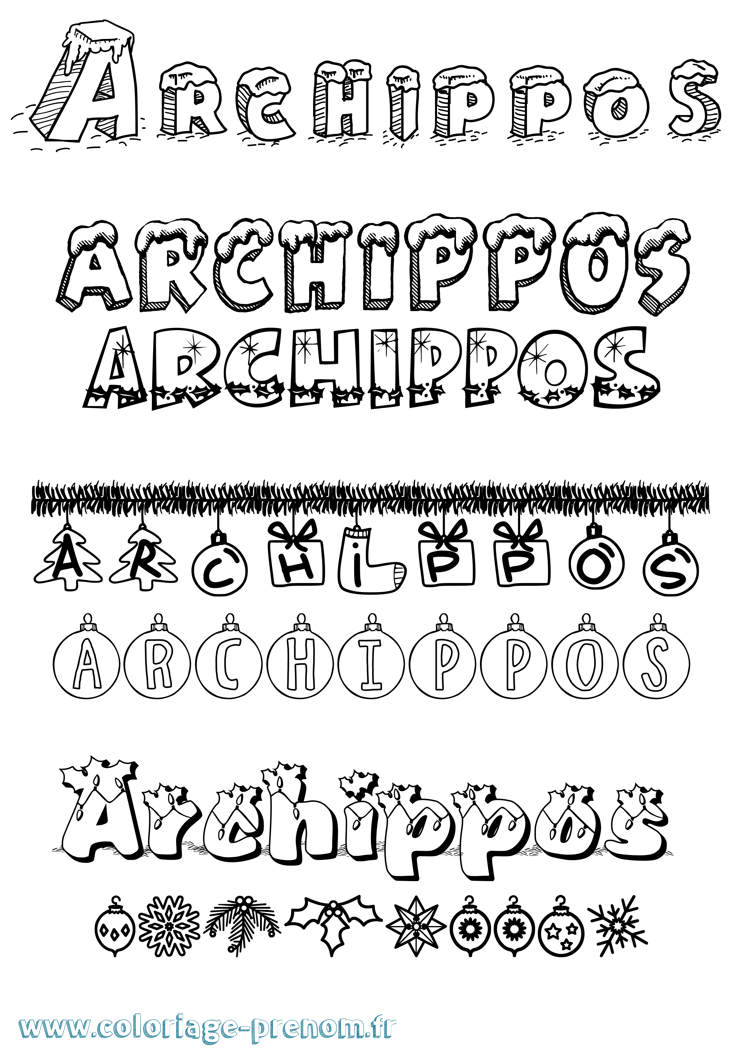 Coloriage prénom Archippos Noël