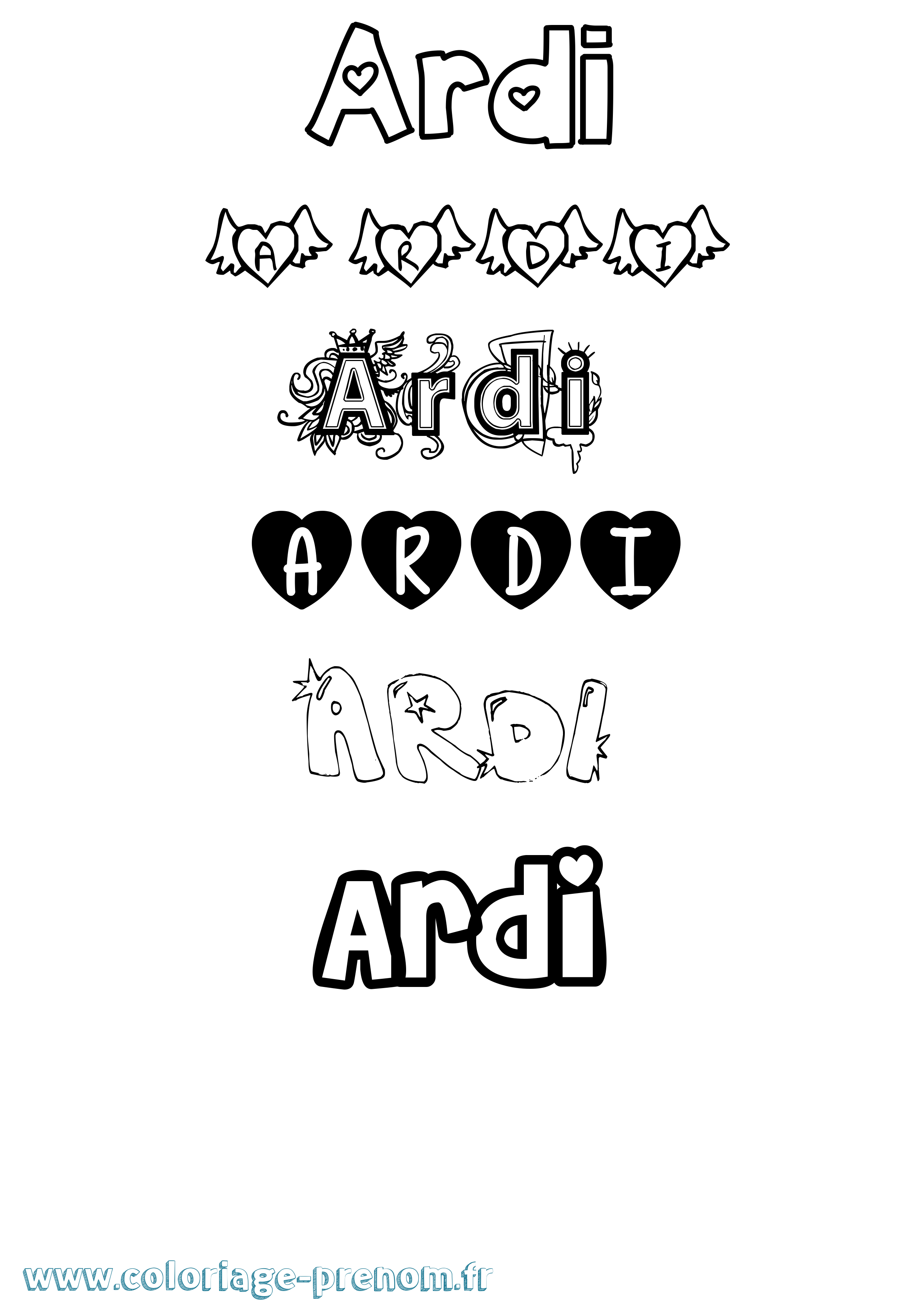Coloriage prénom Ardi Girly