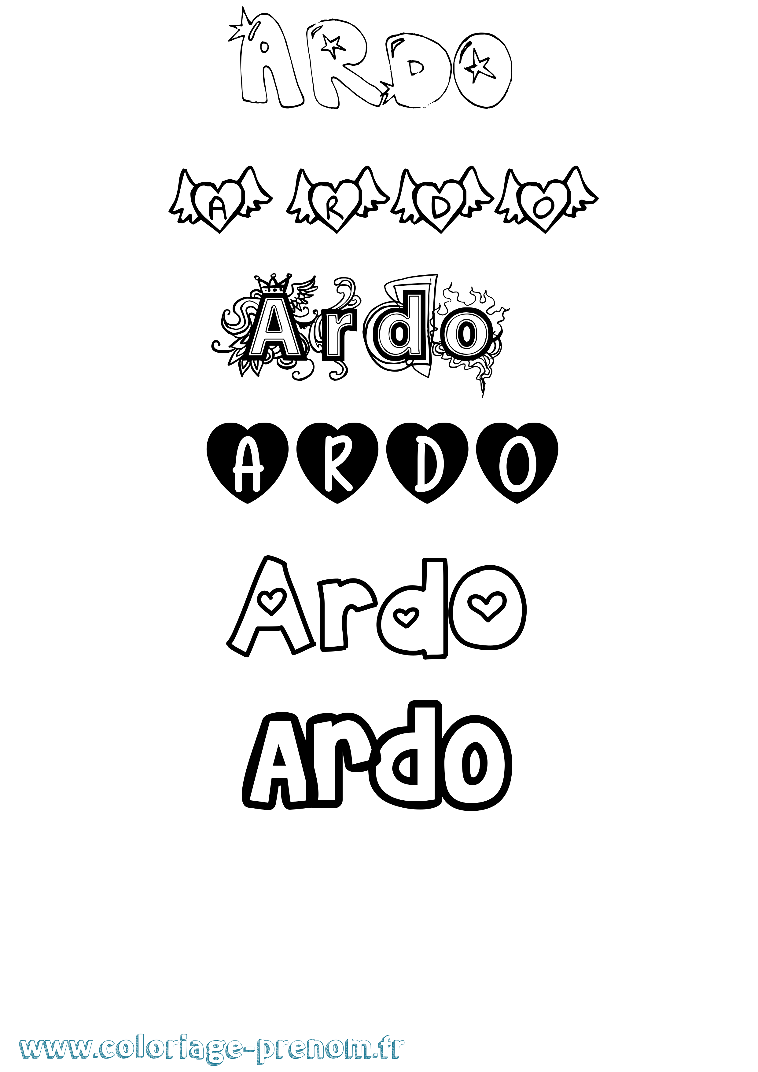 Coloriage prénom Ardo Girly