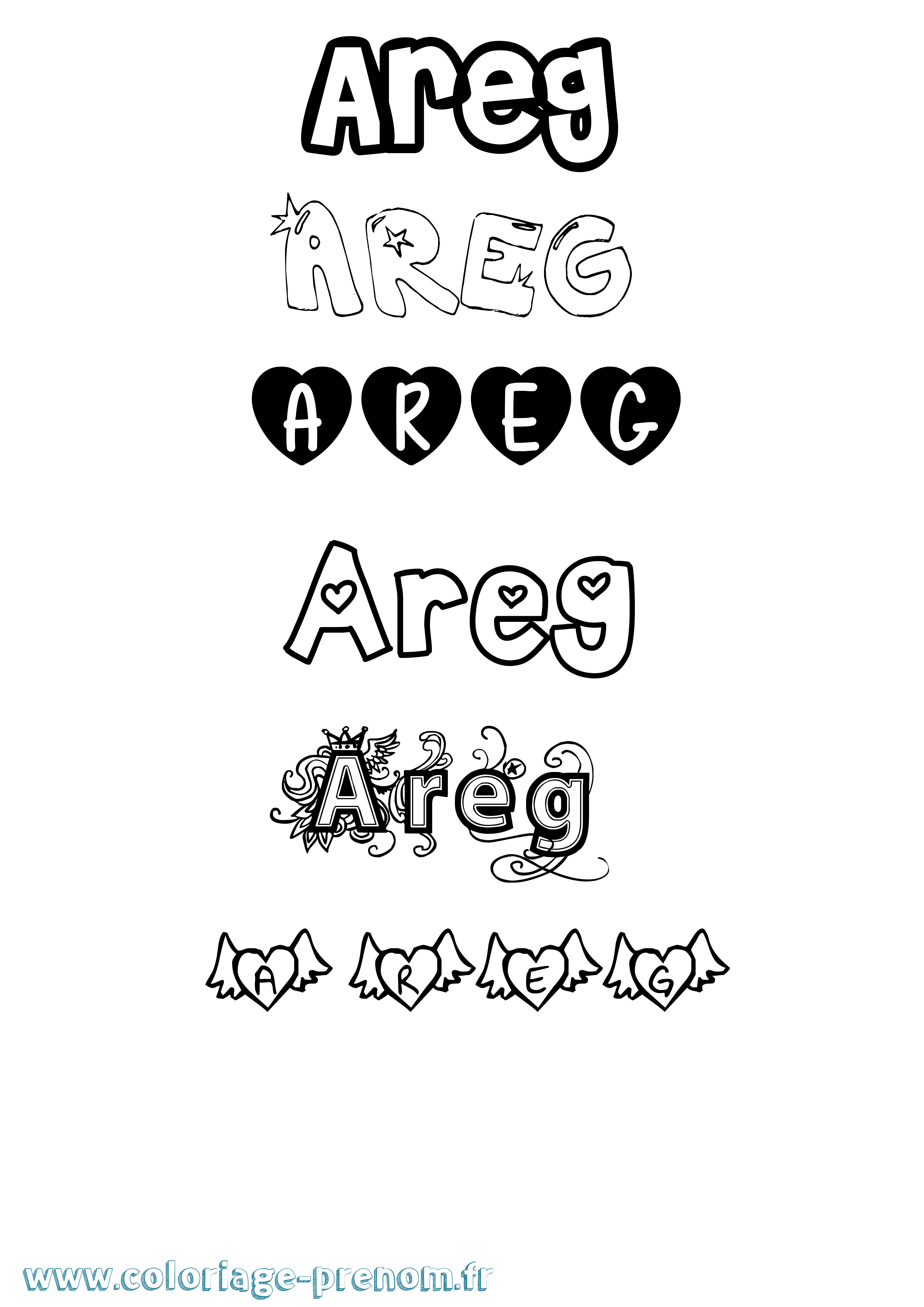 Coloriage prénom Areg Girly