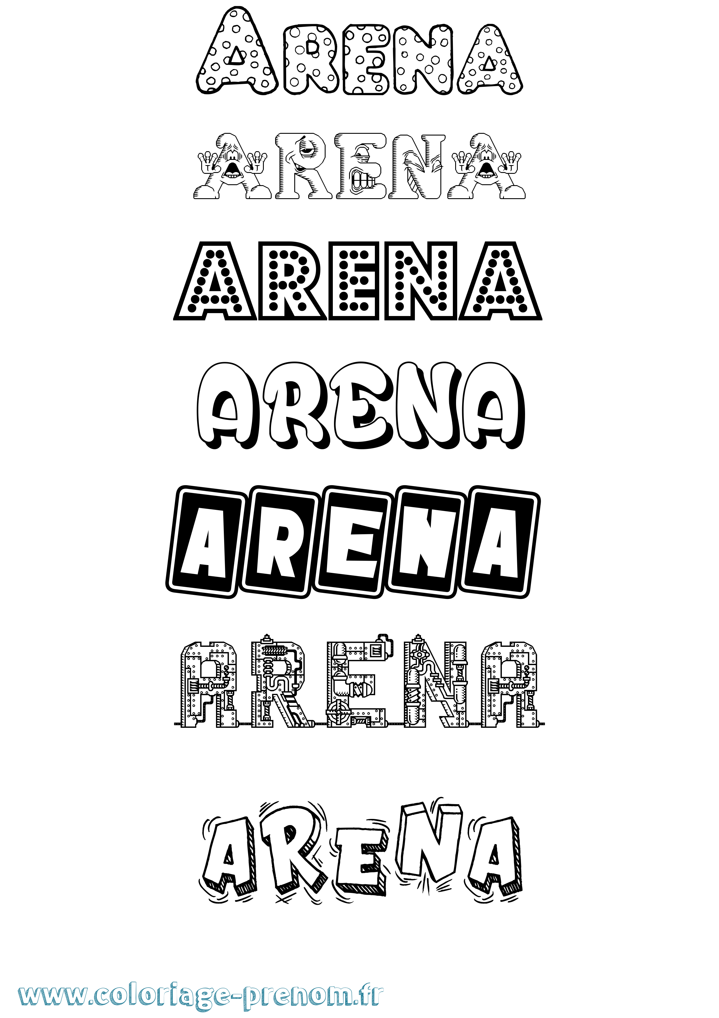 Coloriage prénom Arena Fun