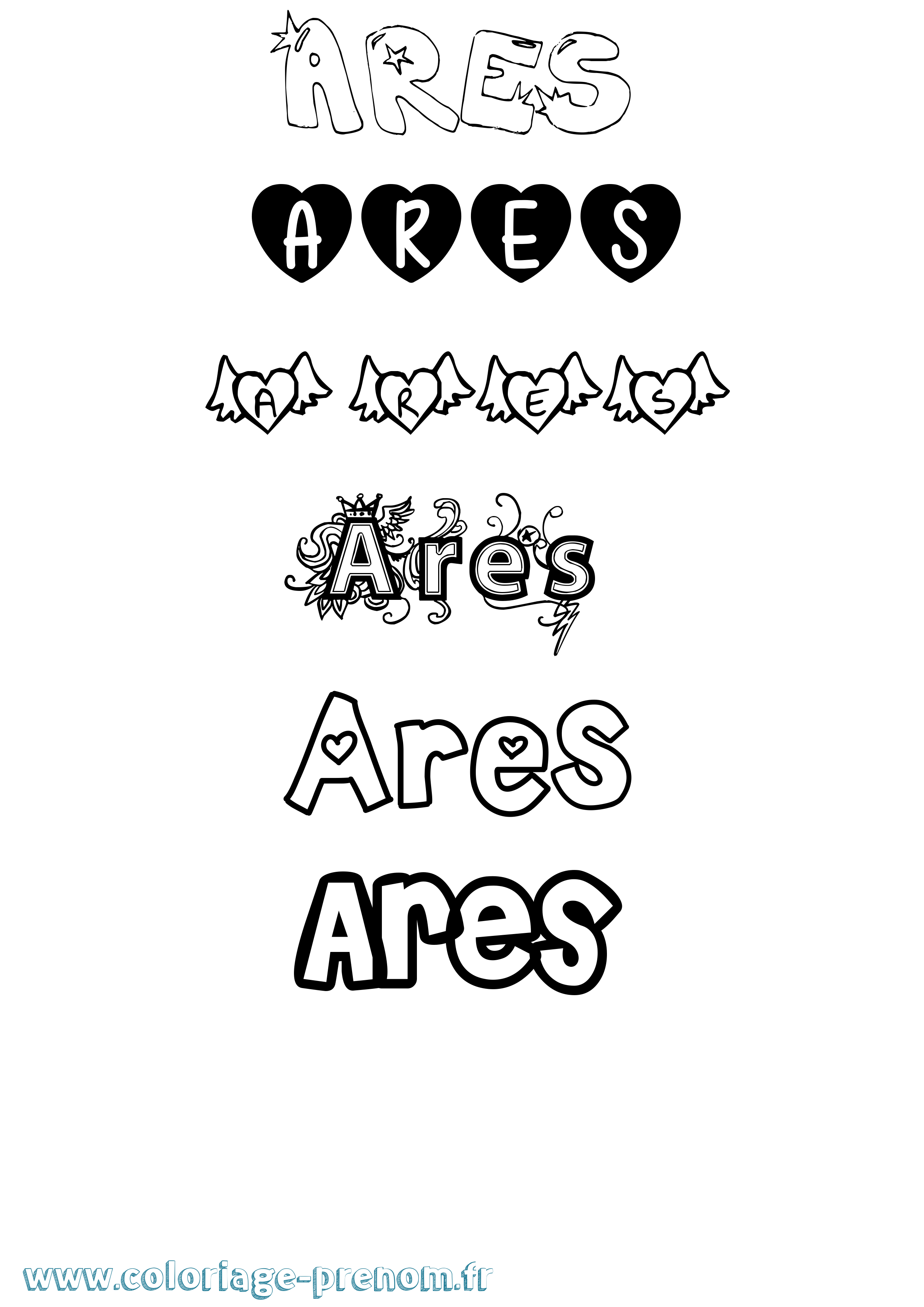 Coloriage prénom Ares Girly