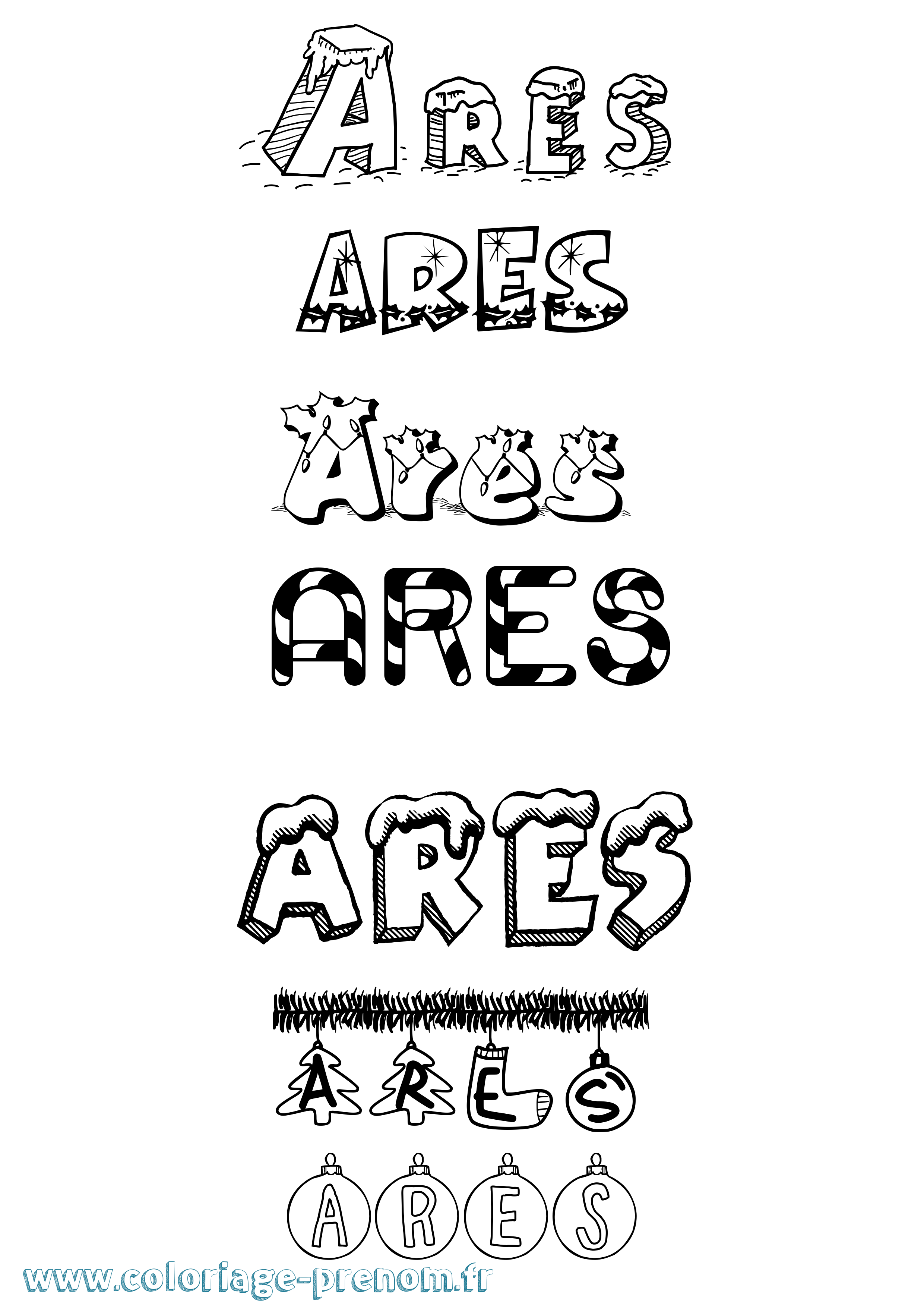 Coloriage prénom Ares Noël