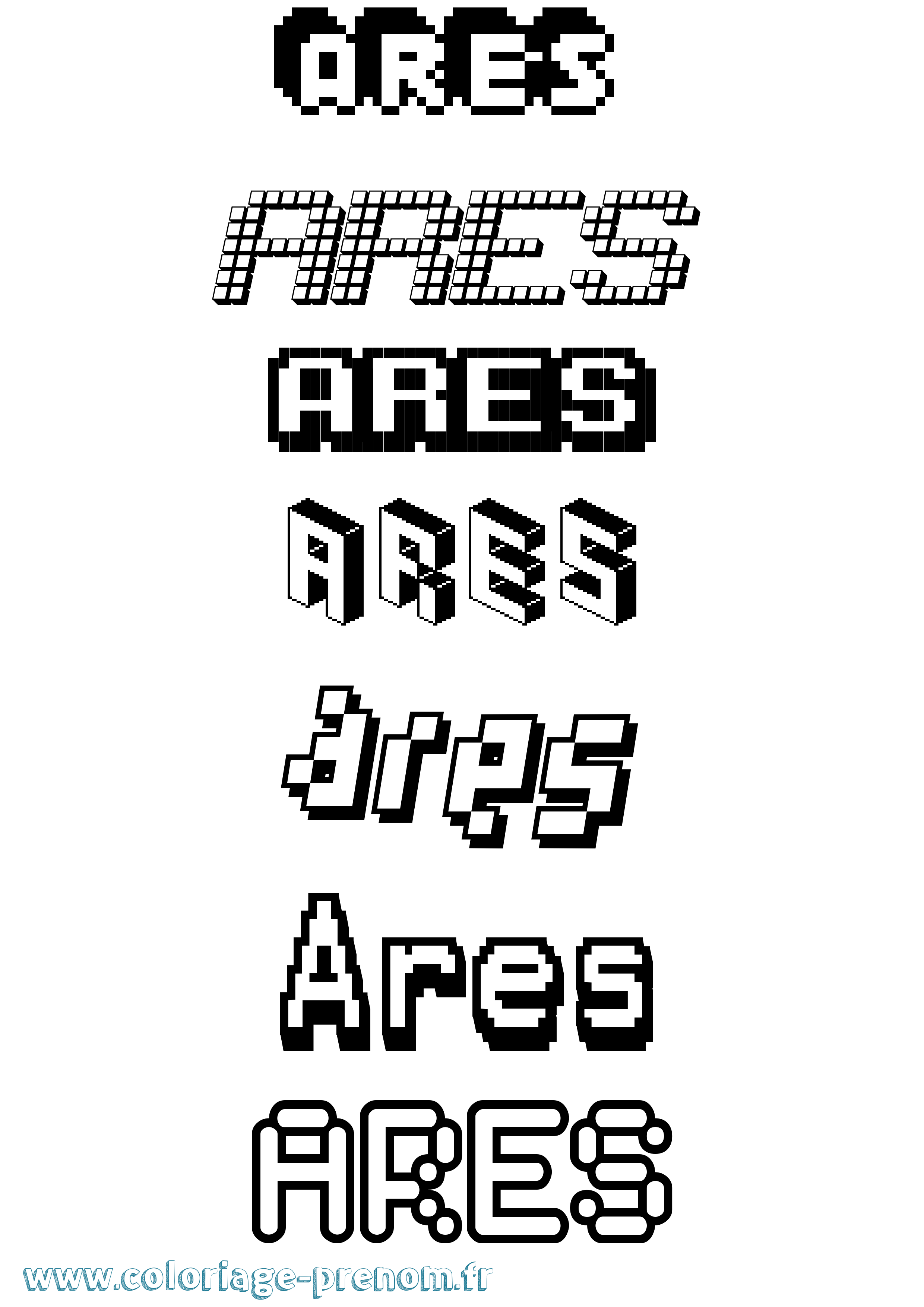 Coloriage prénom Ares Pixel
