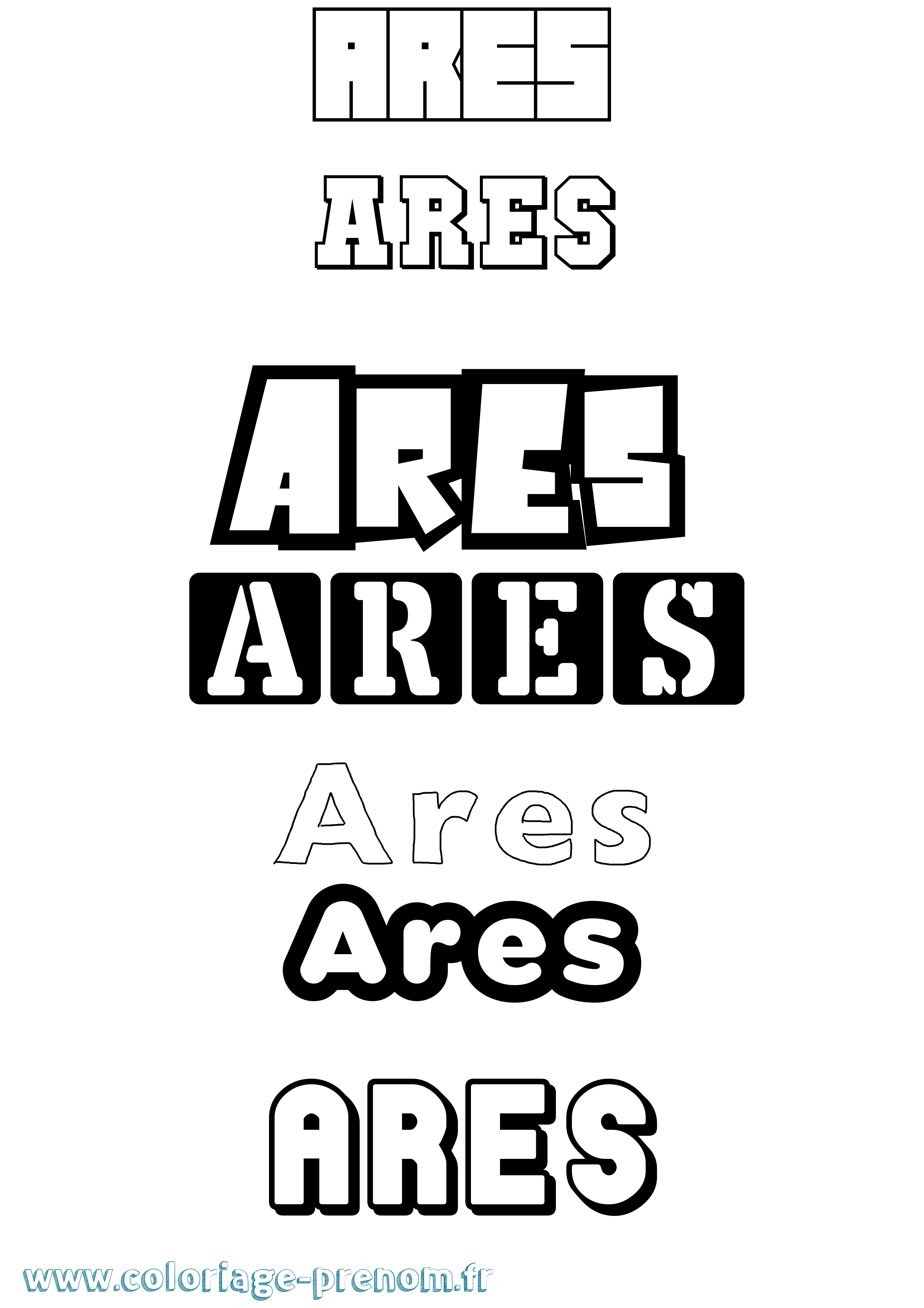 Coloriage prénom Ares Simple