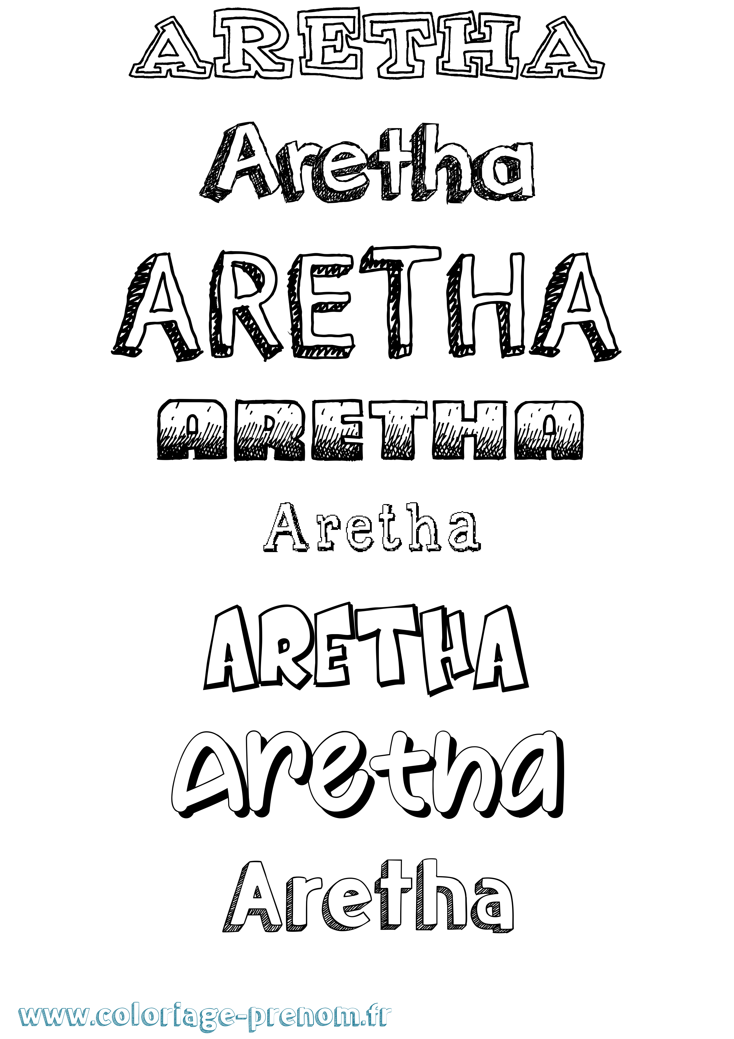 Coloriage prénom Aretha Dessiné