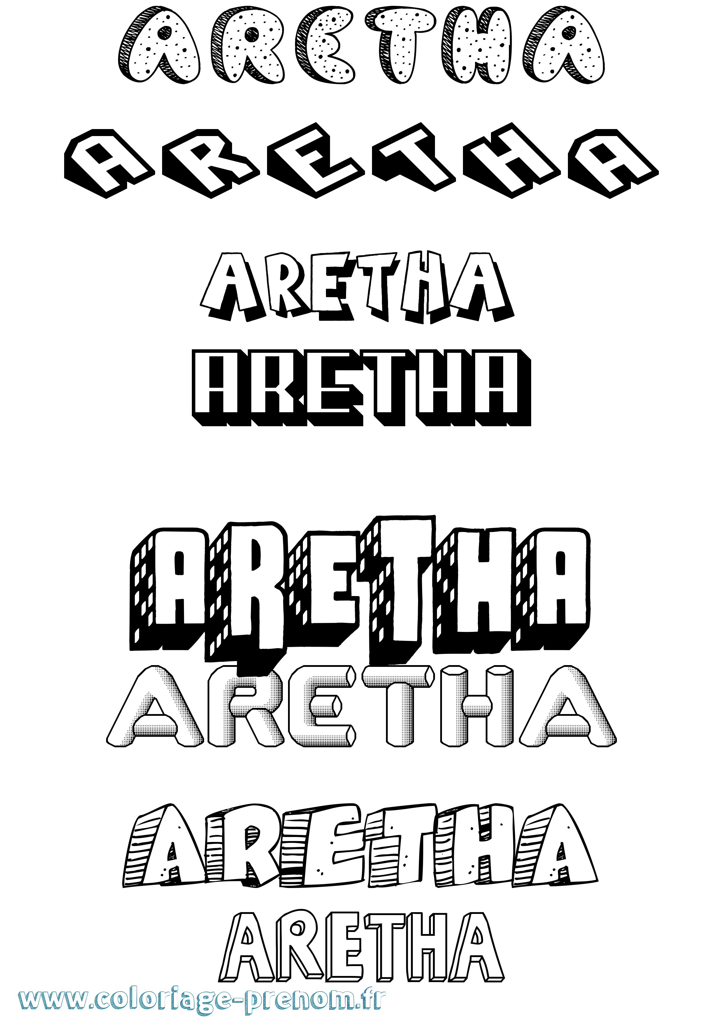 Coloriage prénom Aretha Effet 3D
