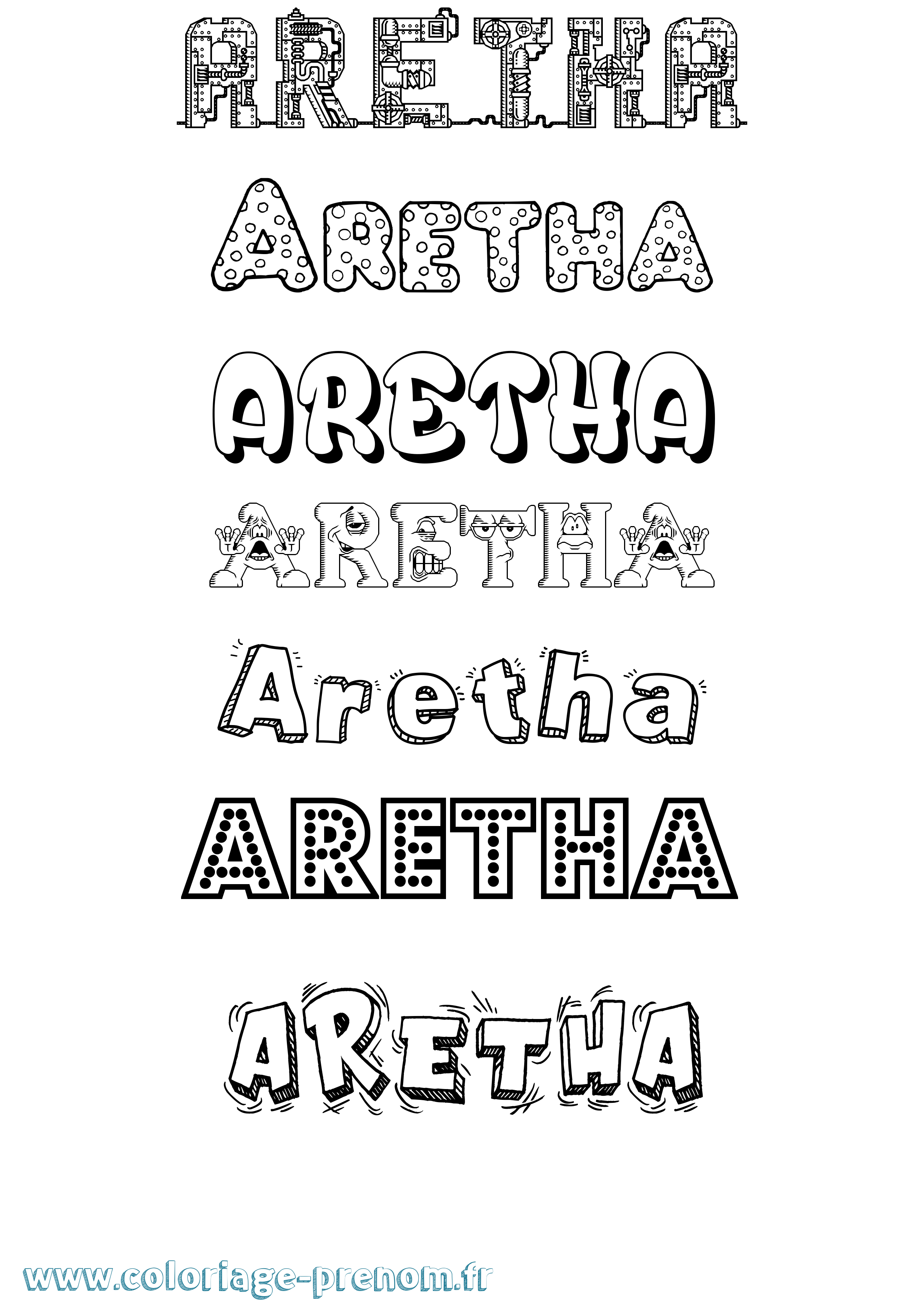 Coloriage prénom Aretha Fun