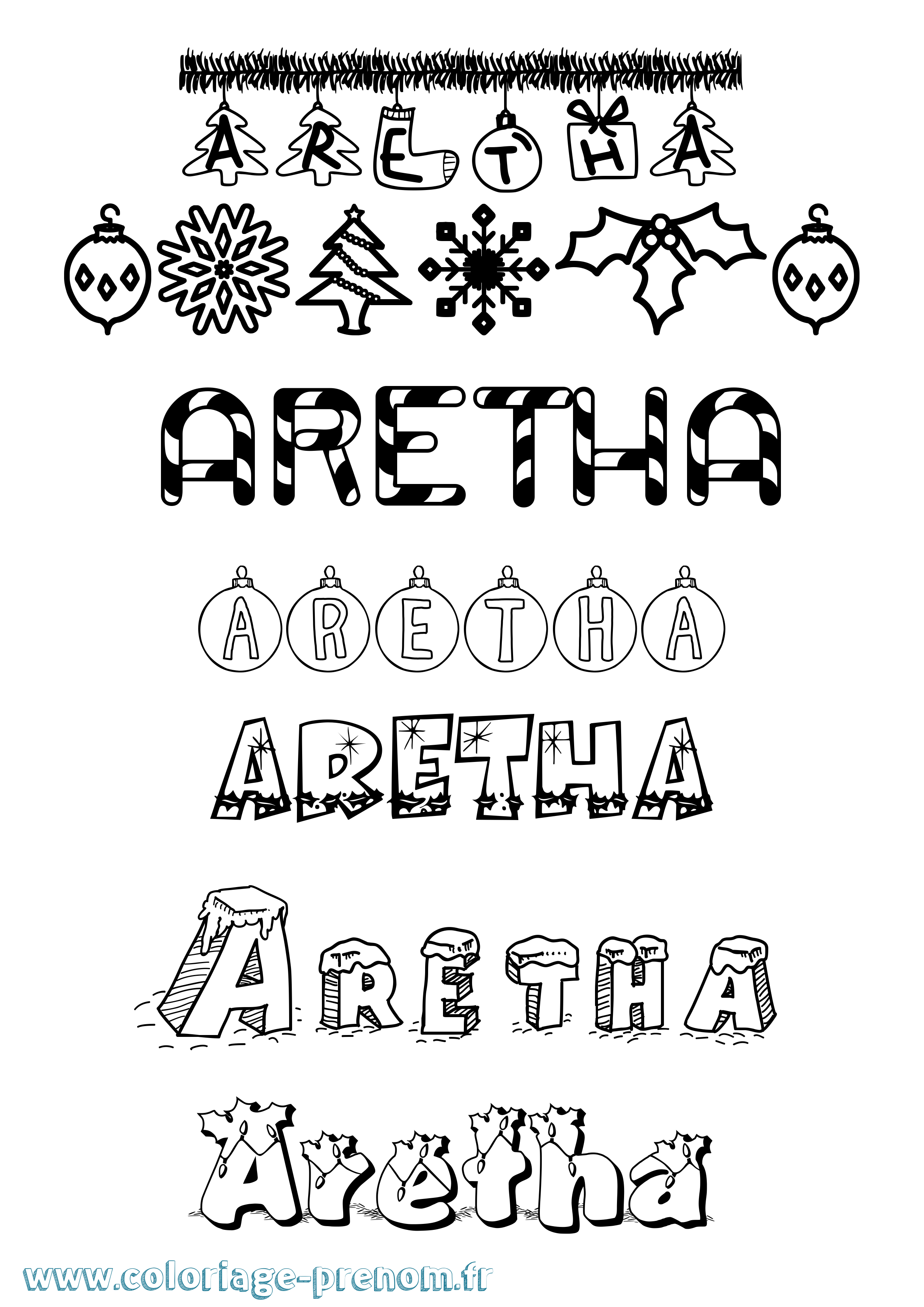 Coloriage prénom Aretha Noël