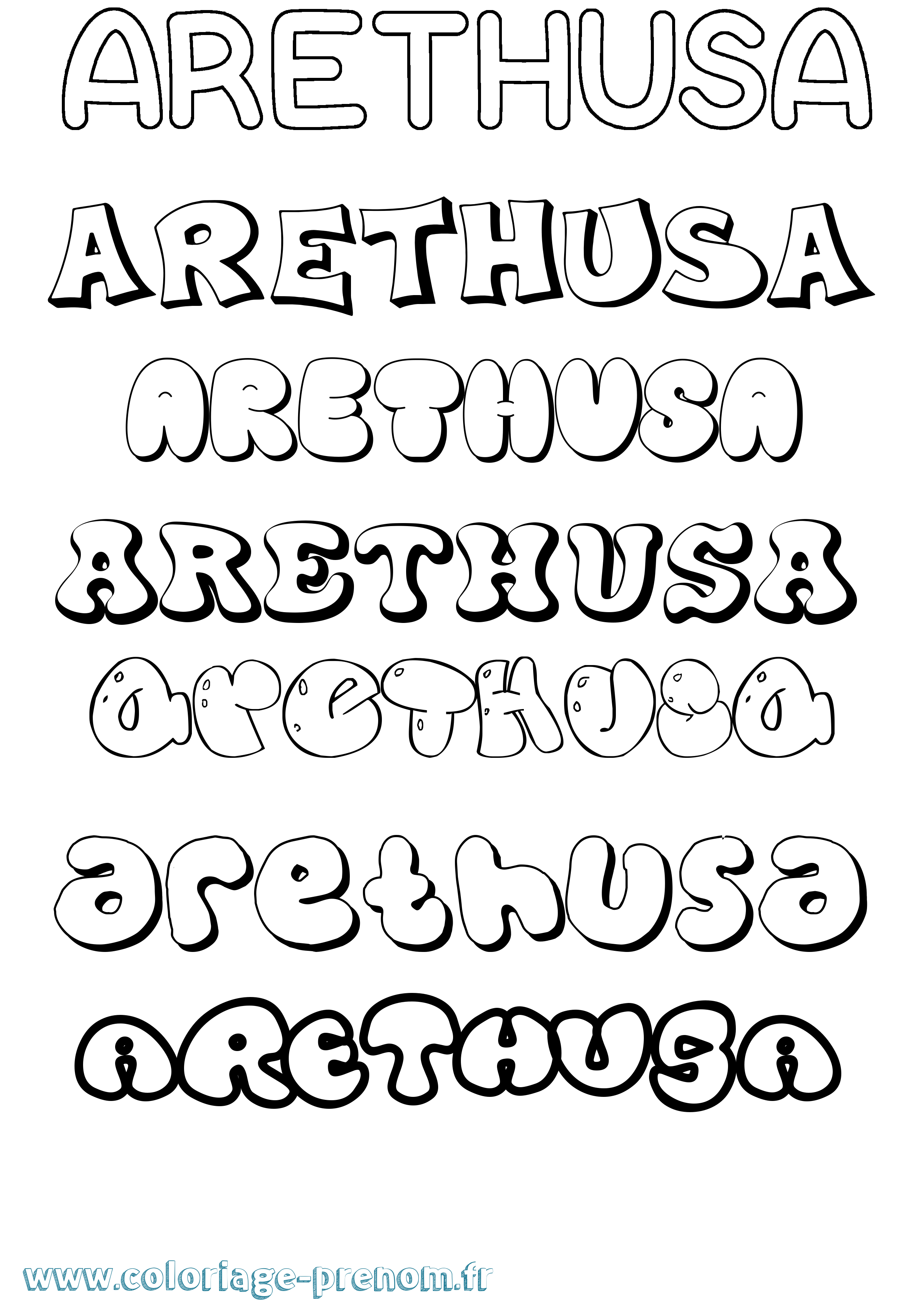 Coloriage prénom Arethusa Bubble