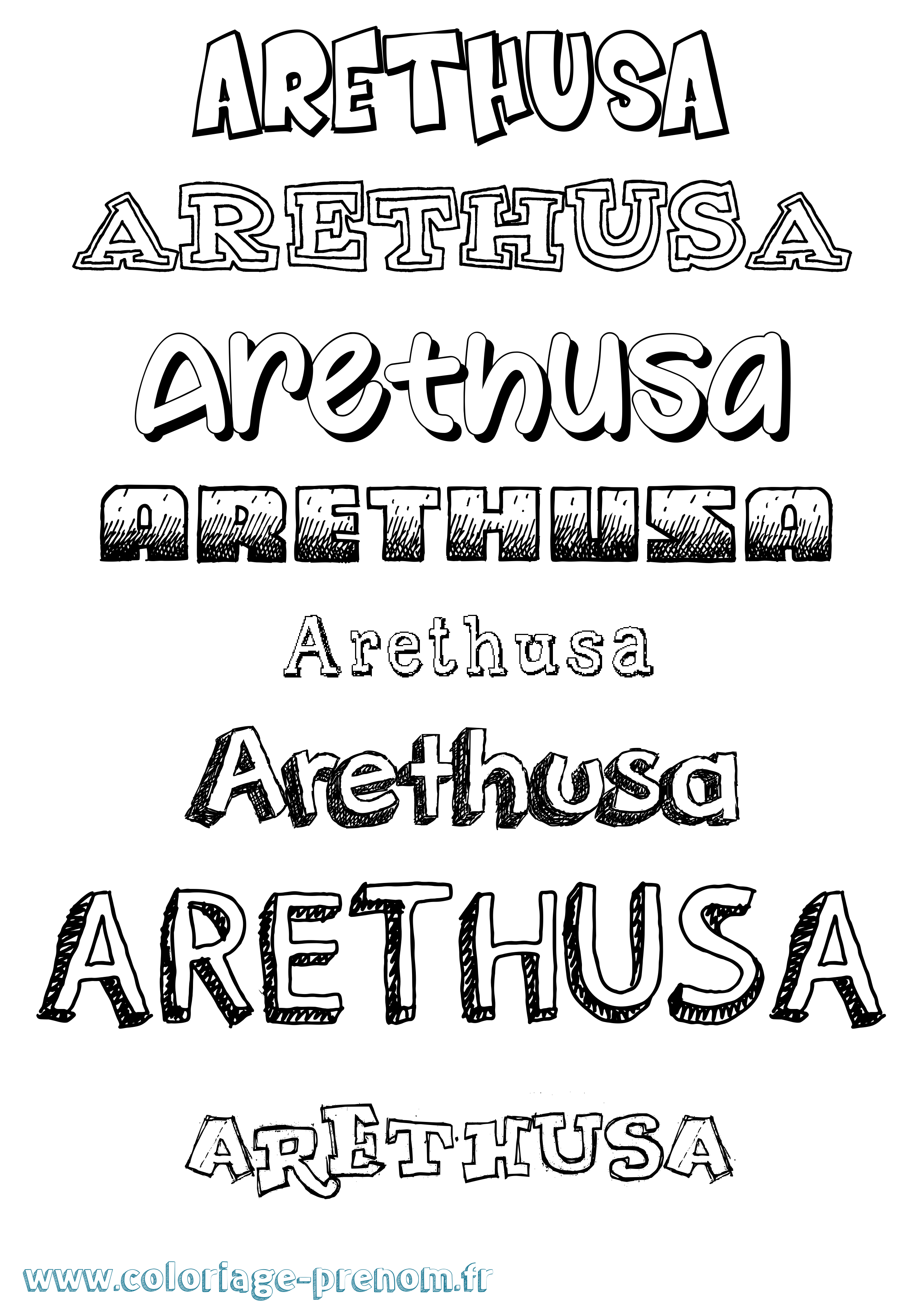 Coloriage prénom Arethusa Dessiné