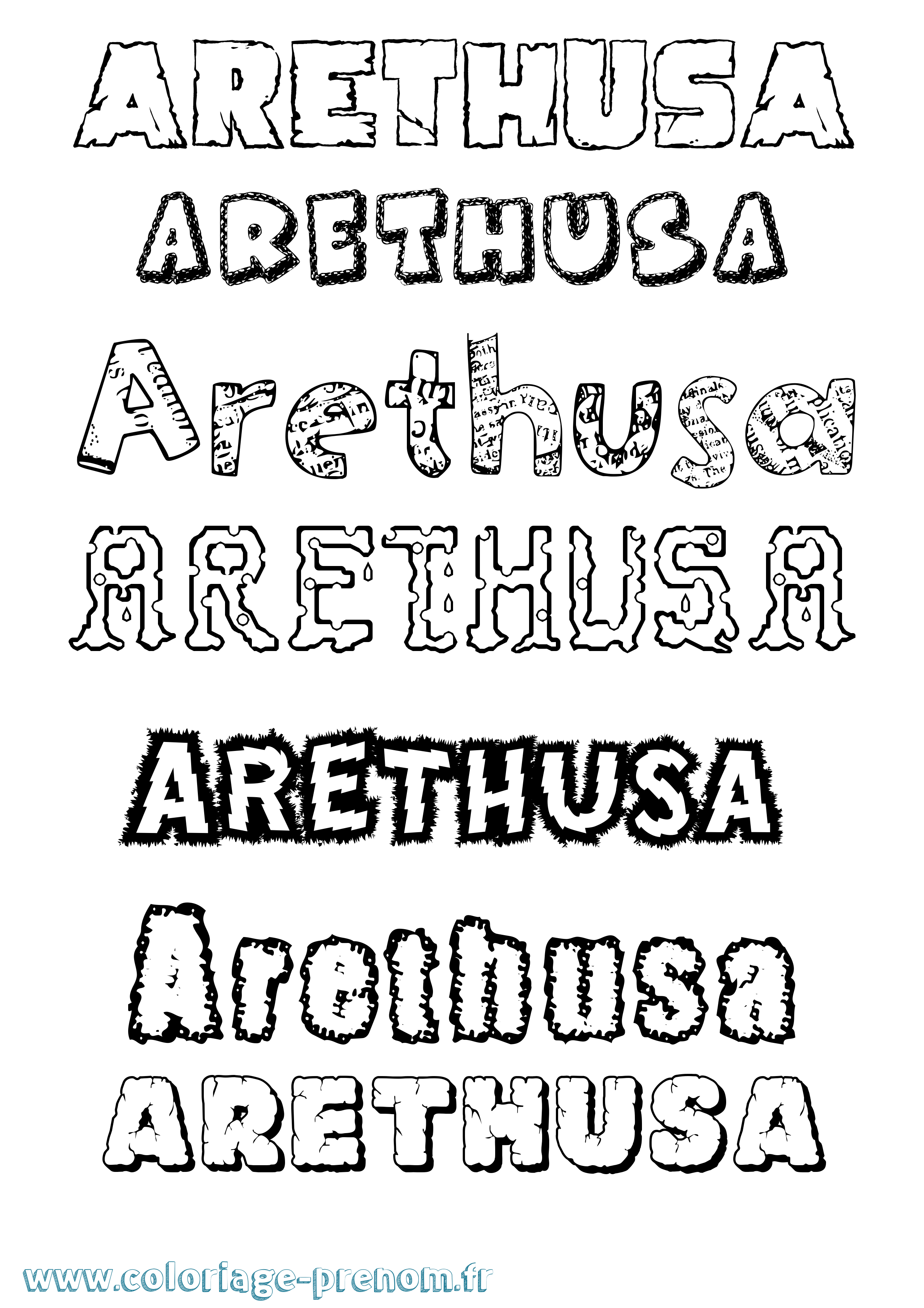 Coloriage prénom Arethusa Destructuré