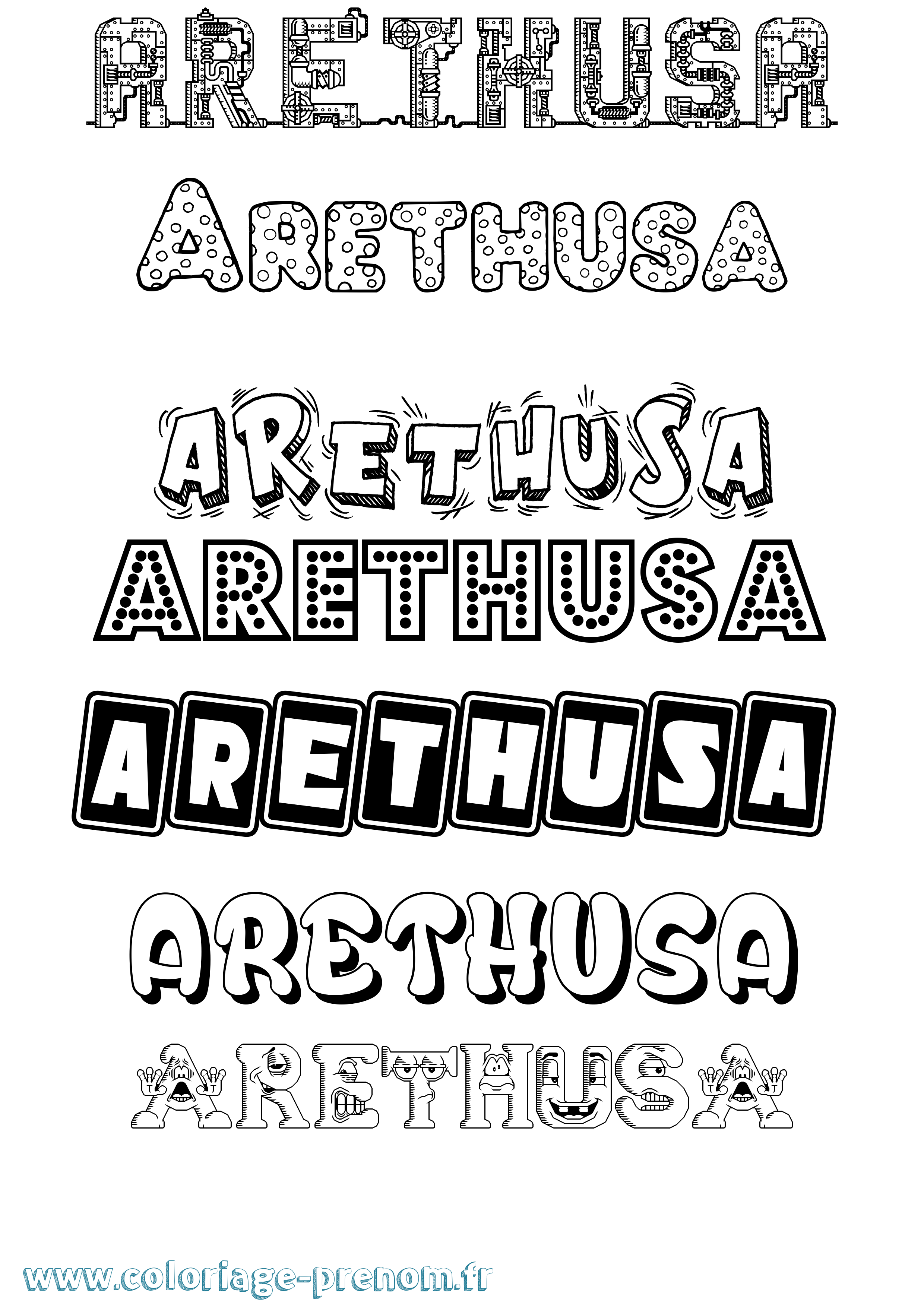 Coloriage prénom Arethusa Fun