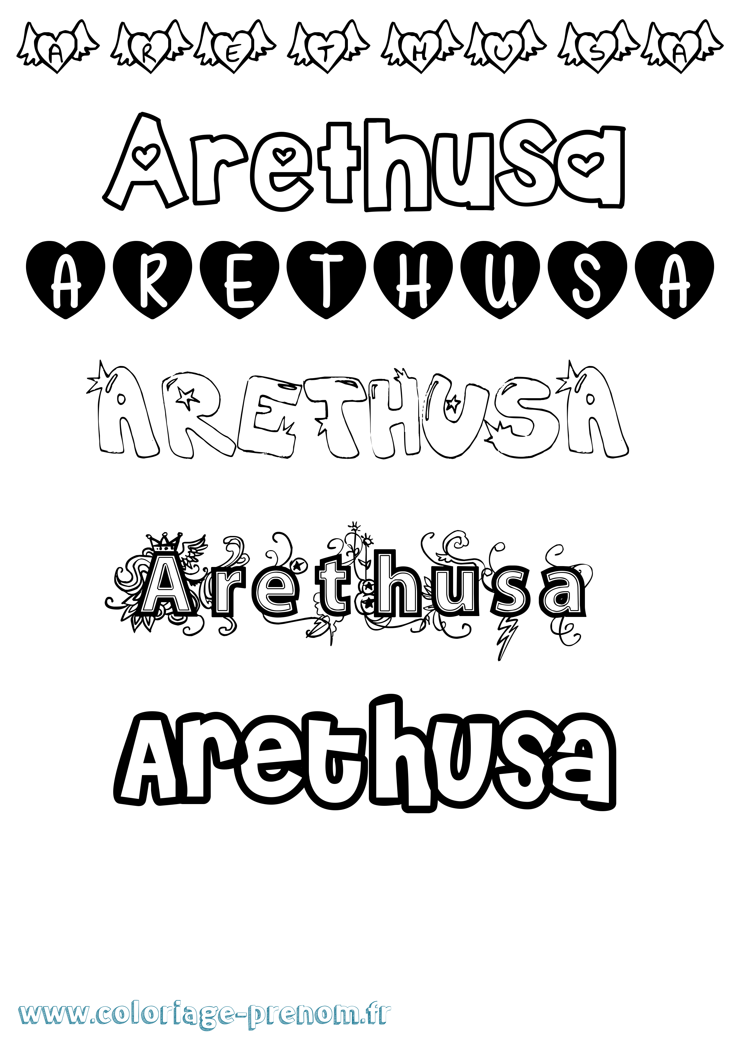 Coloriage prénom Arethusa Girly