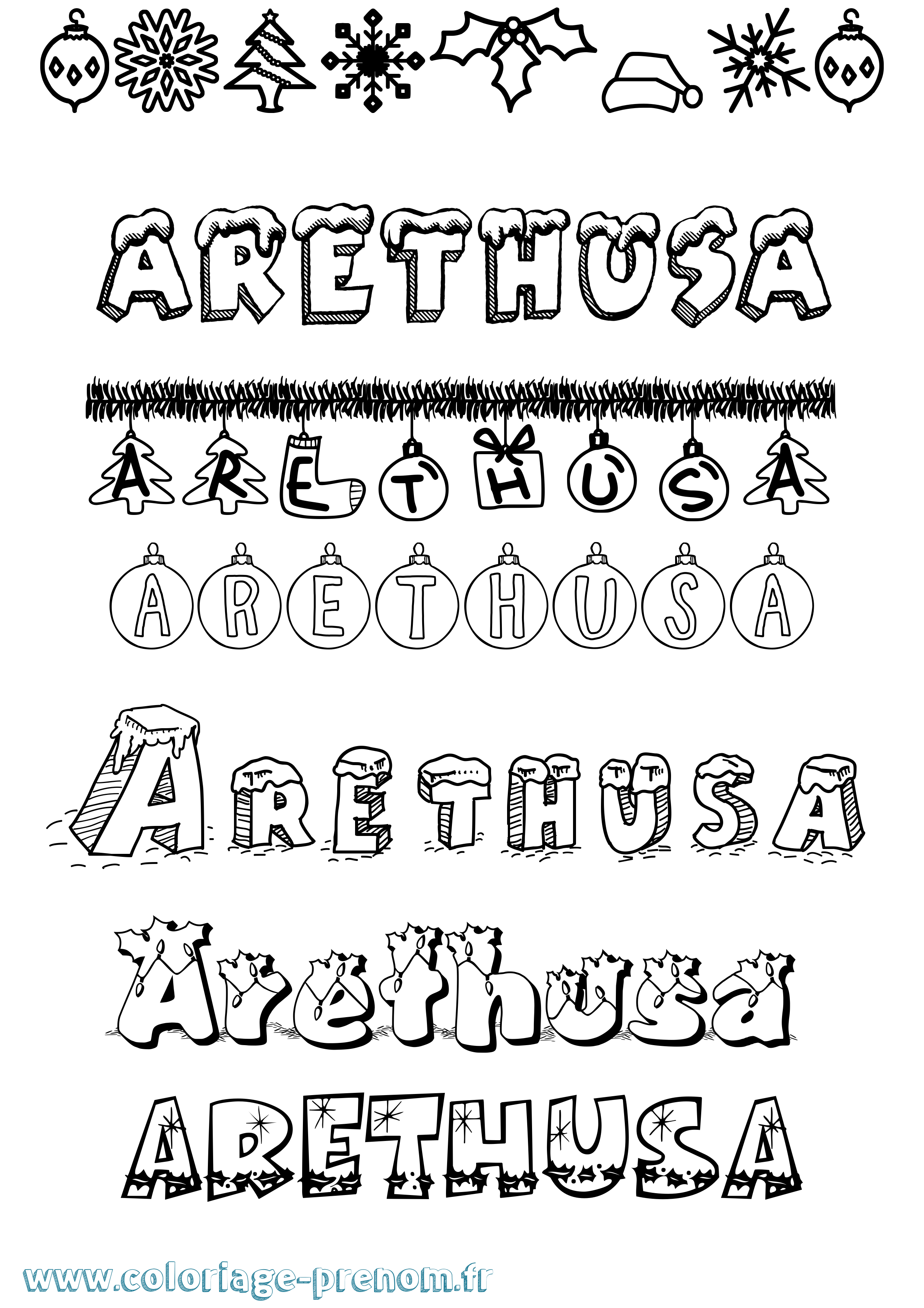 Coloriage prénom Arethusa Noël