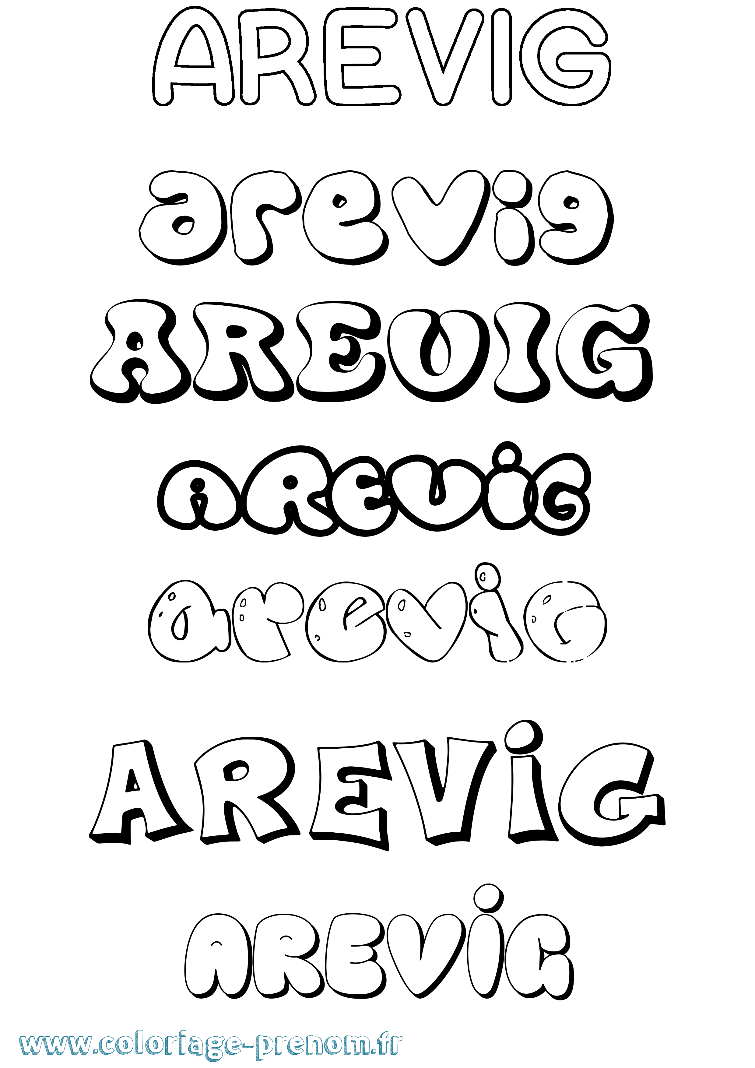 Coloriage prénom Arevig Bubble