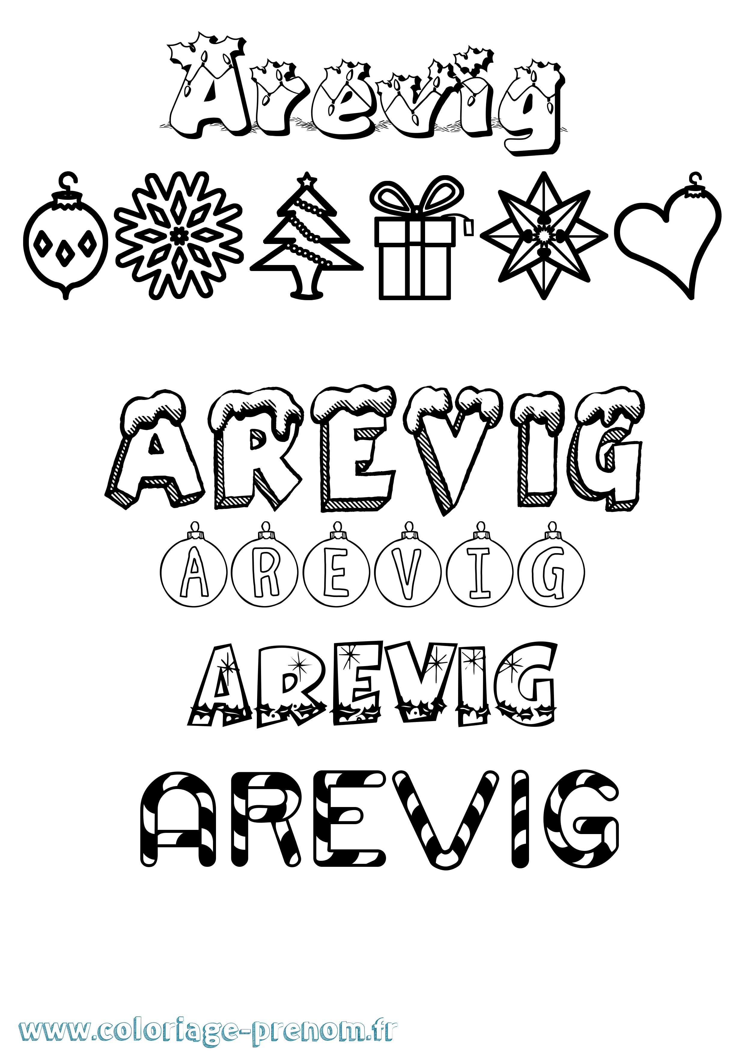 Coloriage prénom Arevig Noël