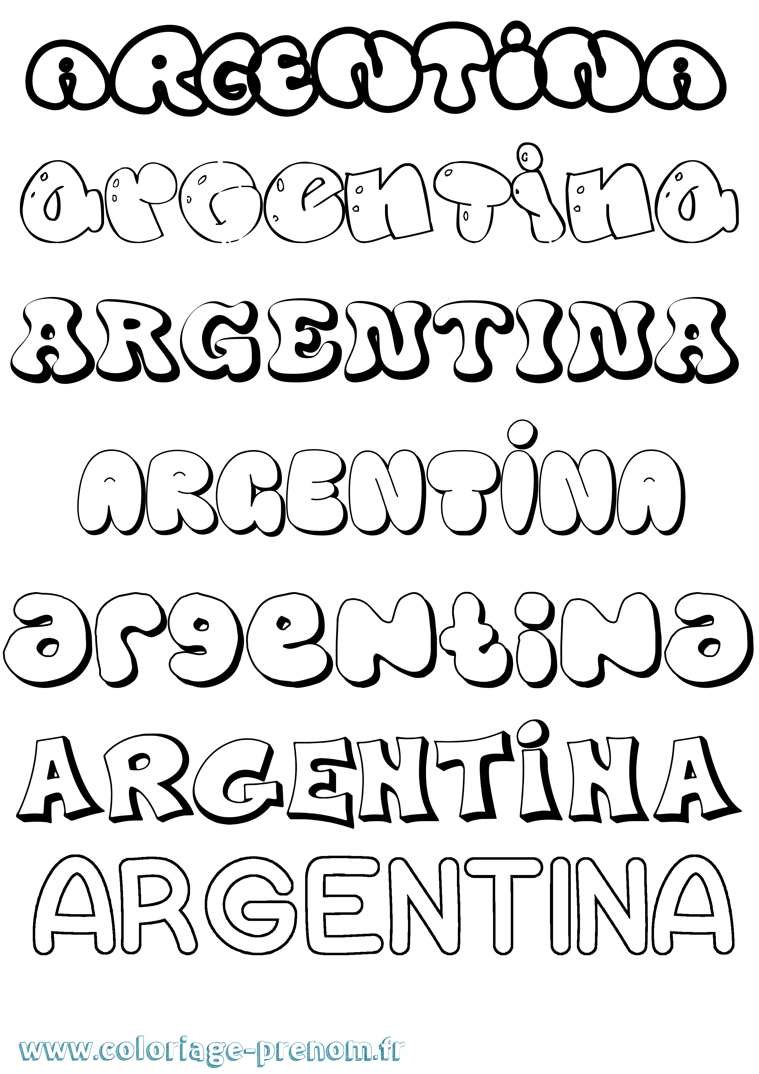 Coloriage prénom Argentina Bubble