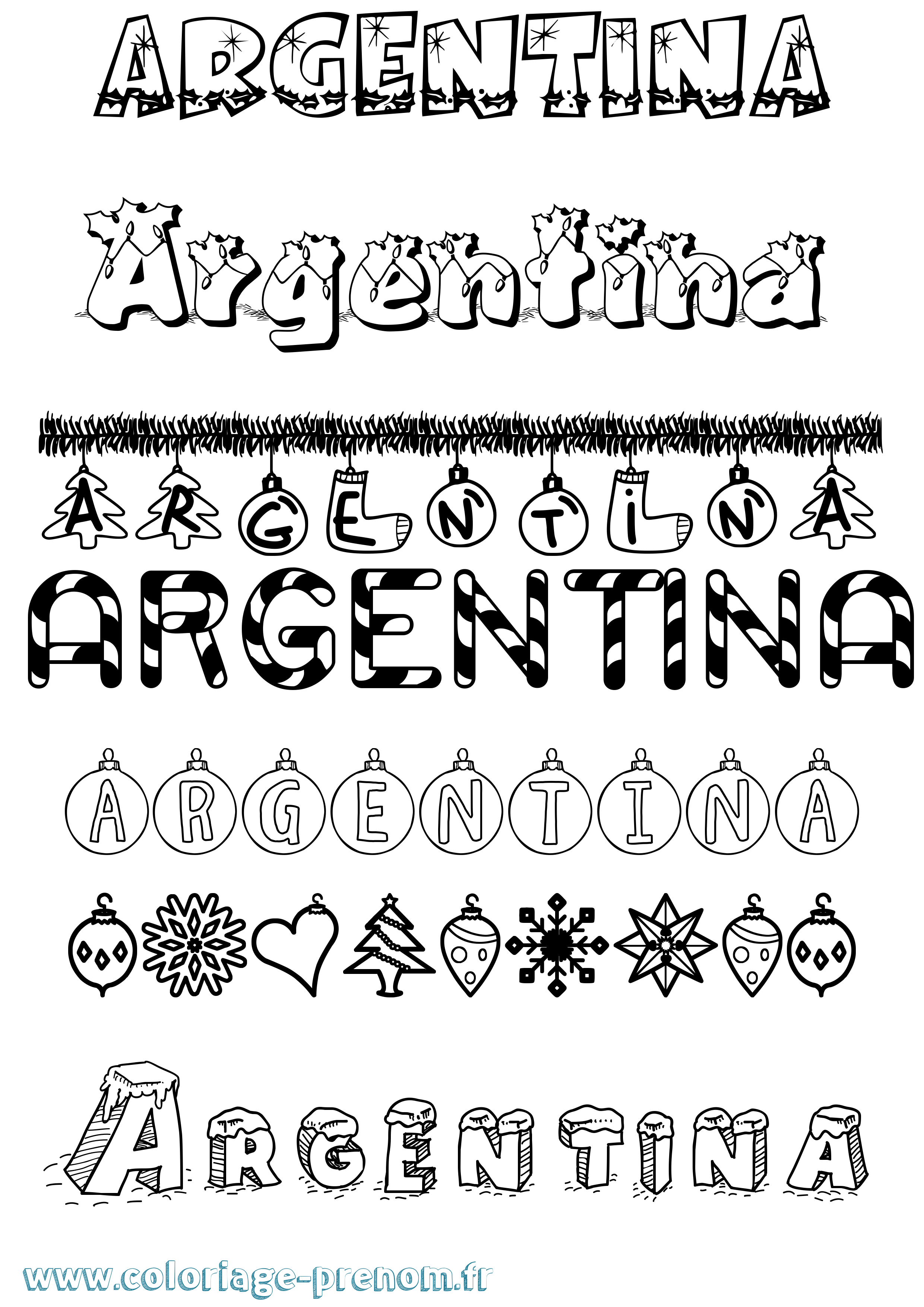 Coloriage prénom Argentina Noël