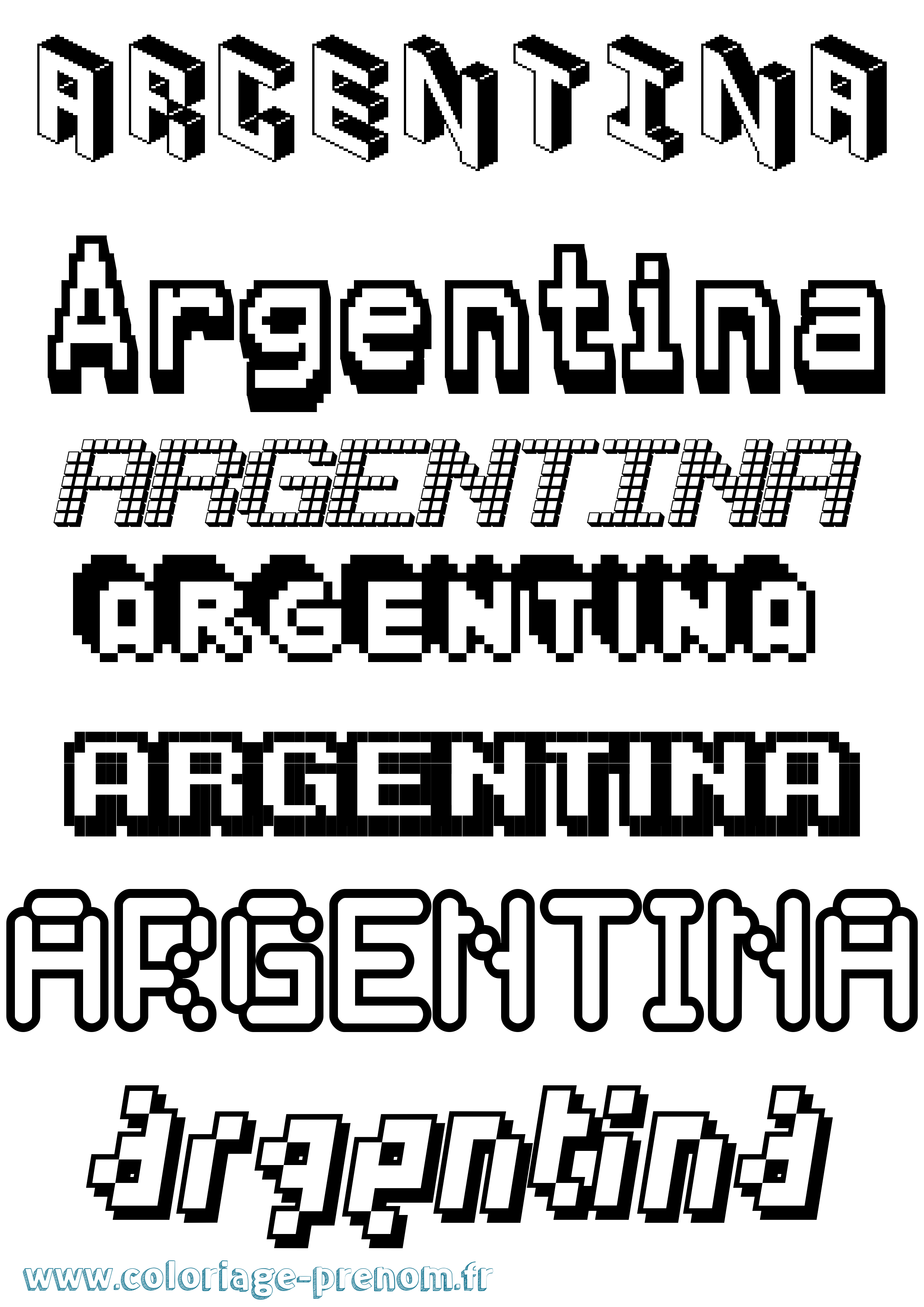 Coloriage prénom Argentina Pixel