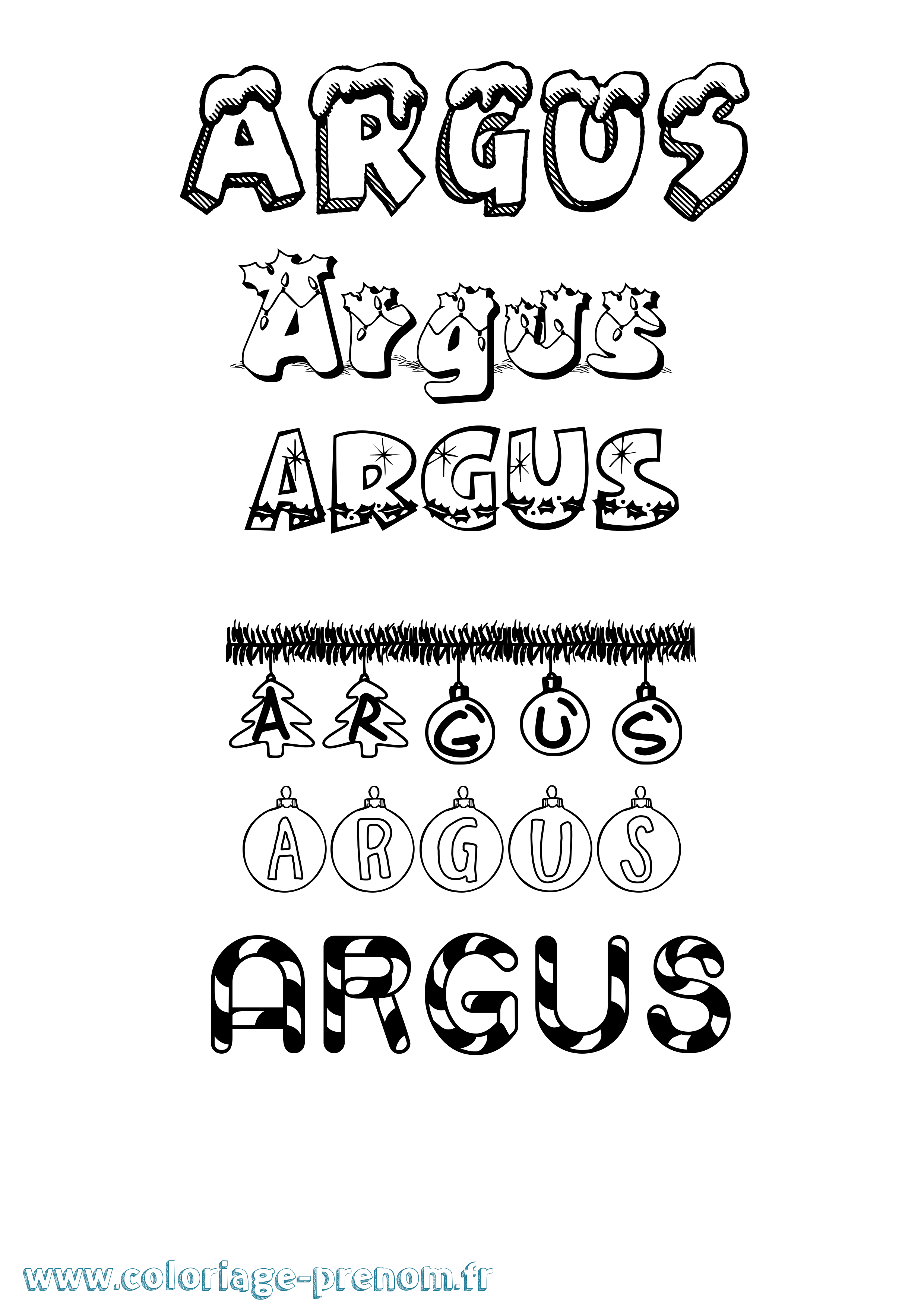 Coloriage prénom Argus Noël