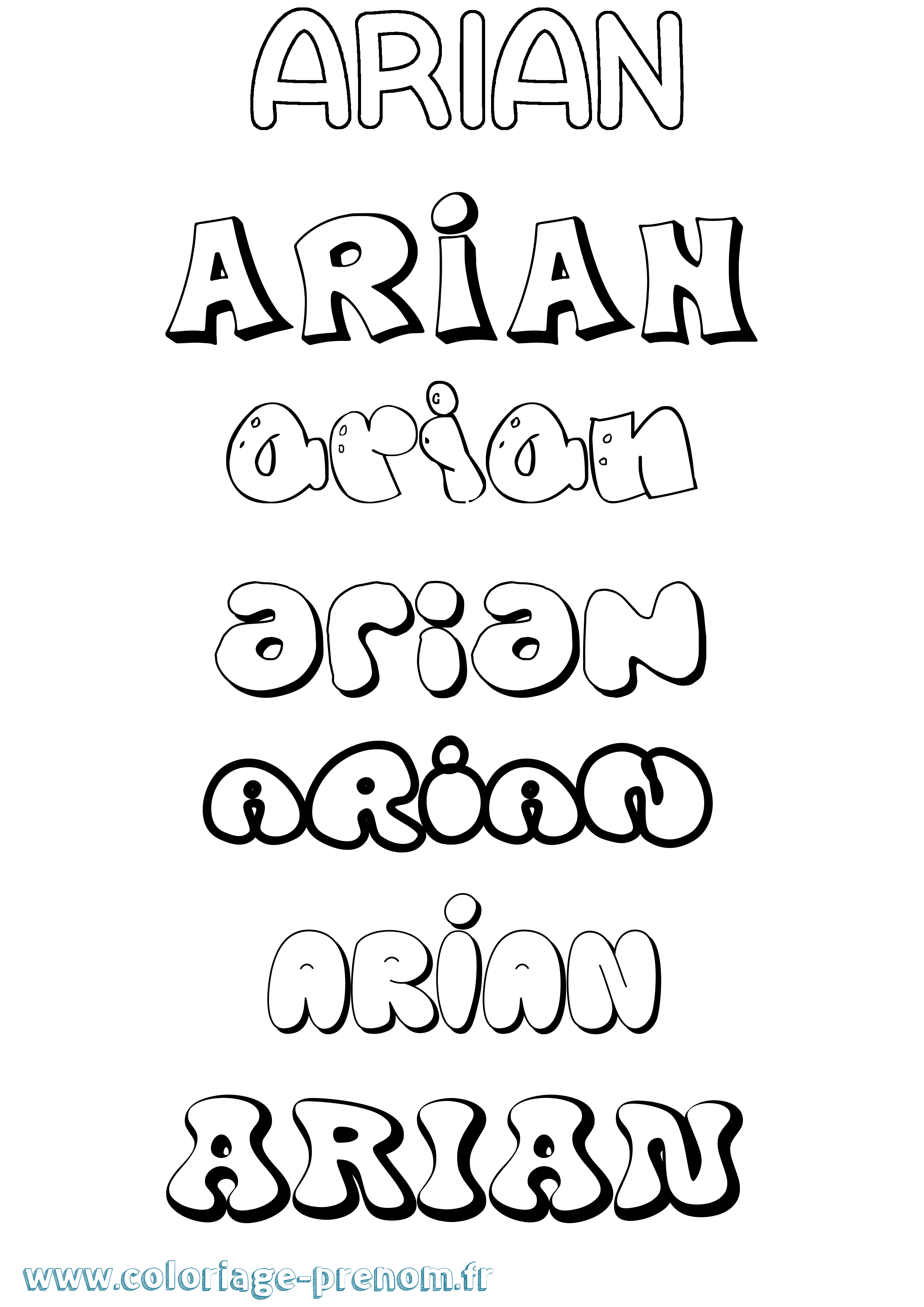 Coloriage prénom Arian Bubble