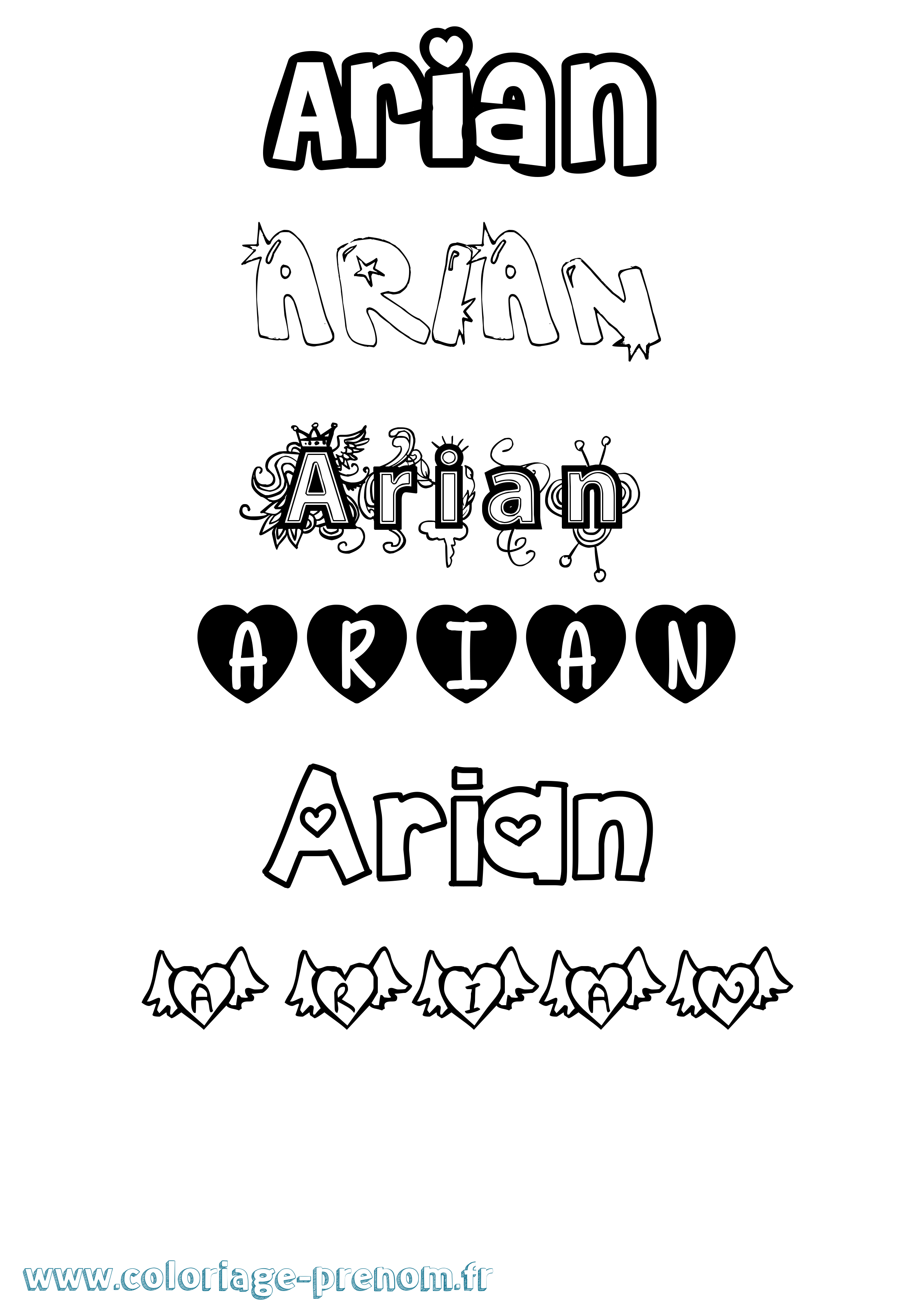 Coloriage prénom Arian Girly