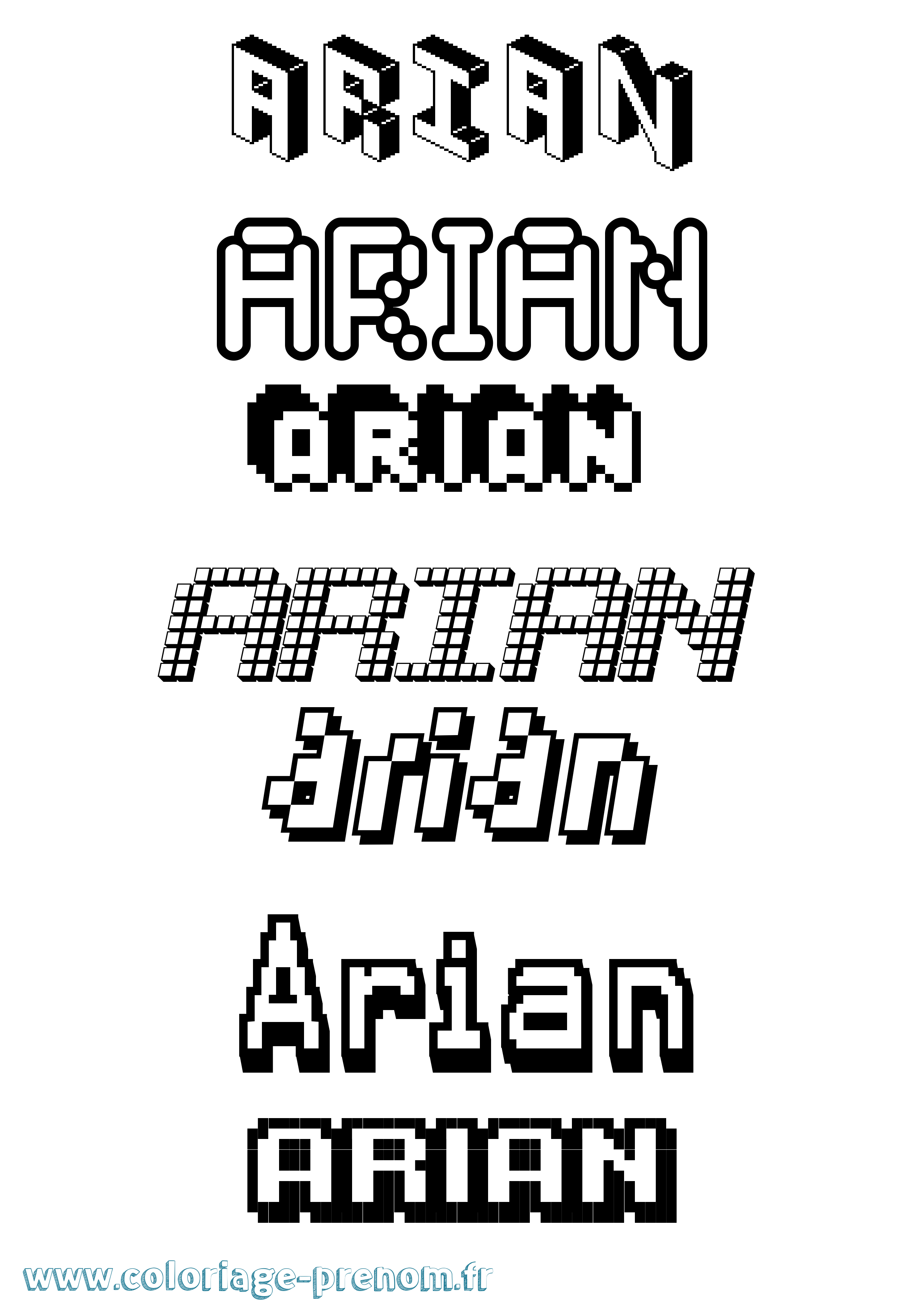 Coloriage prénom Arian Pixel