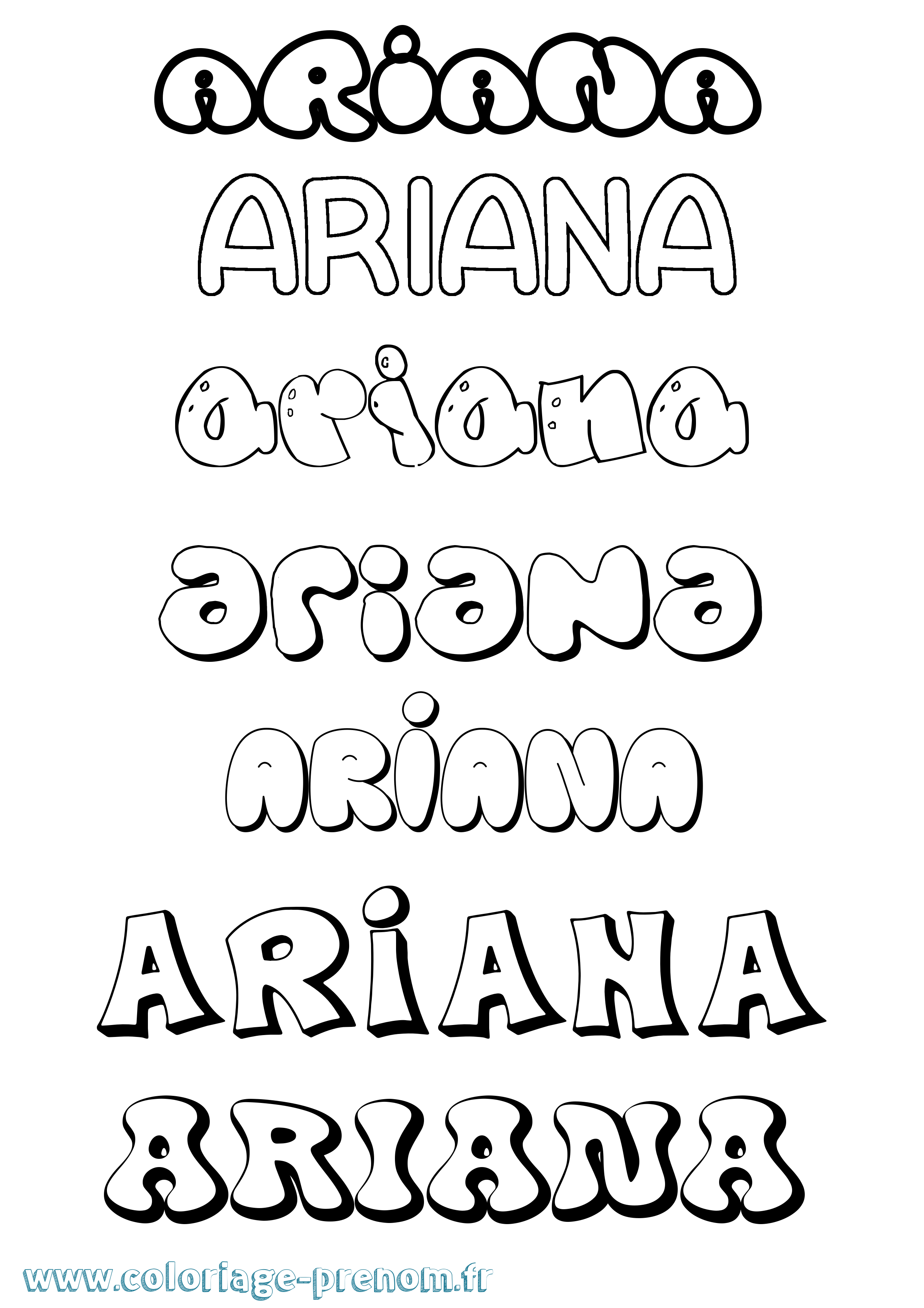 Coloriage prénom Ariana Bubble