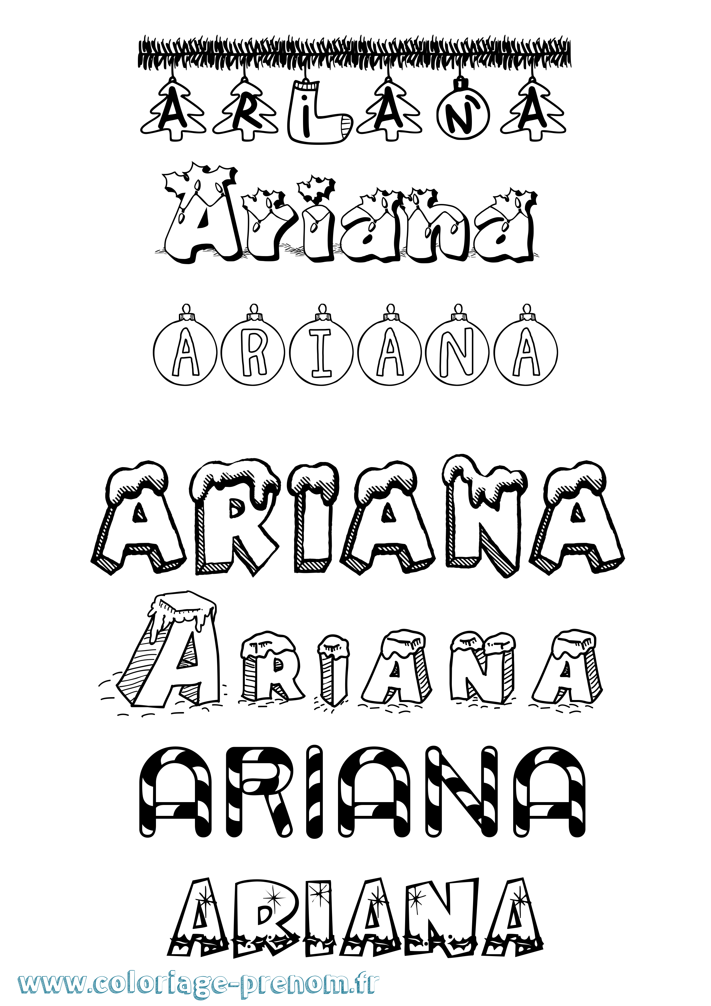 Coloriage prénom Ariana Noël
