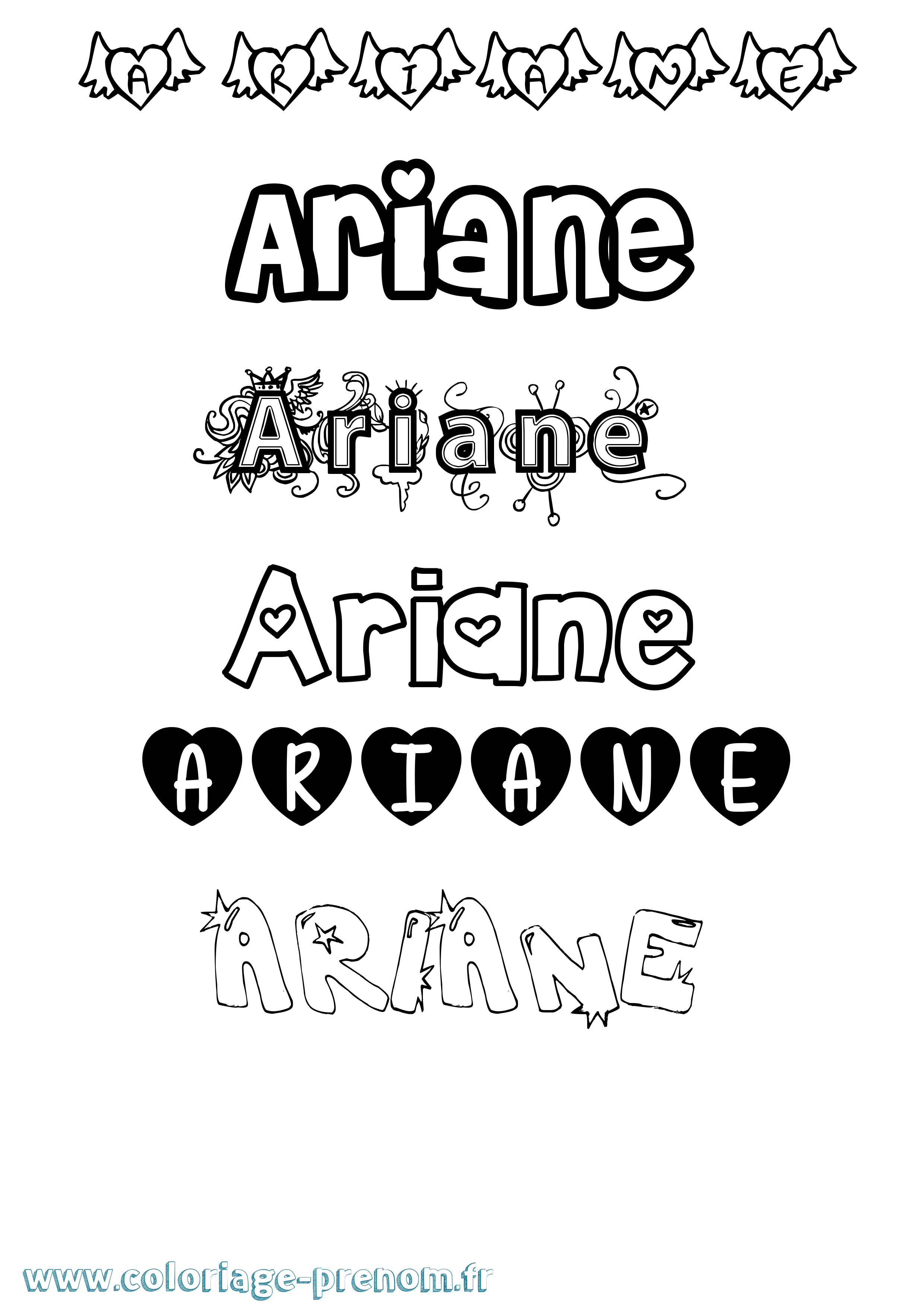 Coloriage prénom Ariane Girly
