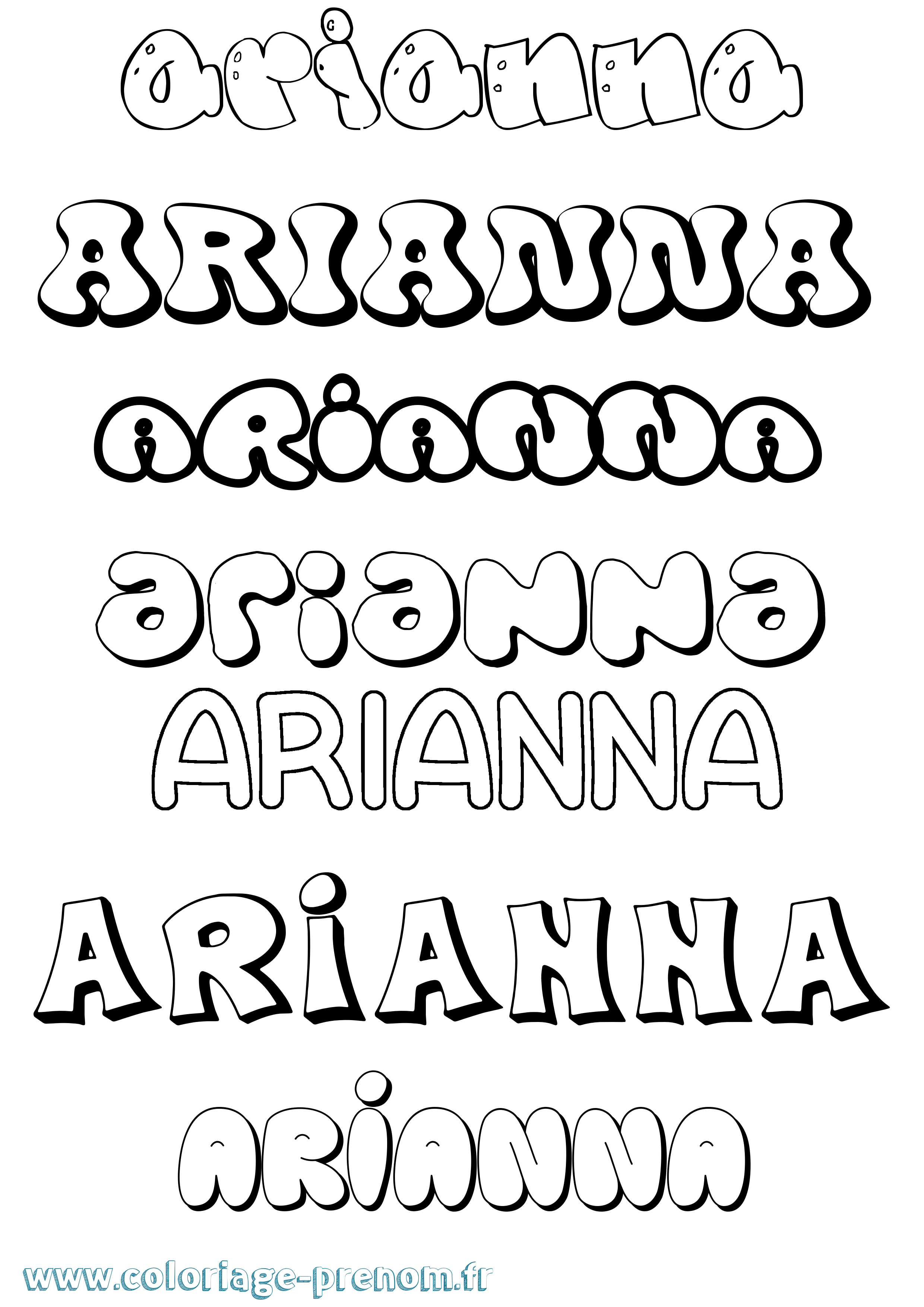 Coloriage Arianna Bubble Coloriage prénom Arianna Bubble
