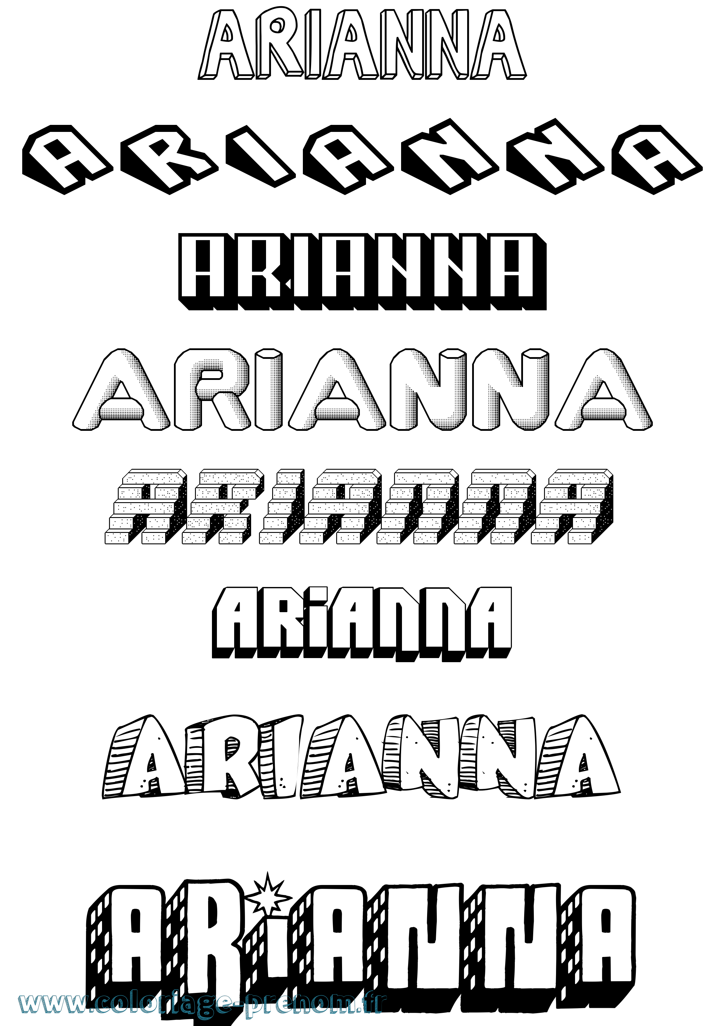 Coloriage Arianna Effet 3D Coloriage prénom Arianna Effet 3D
